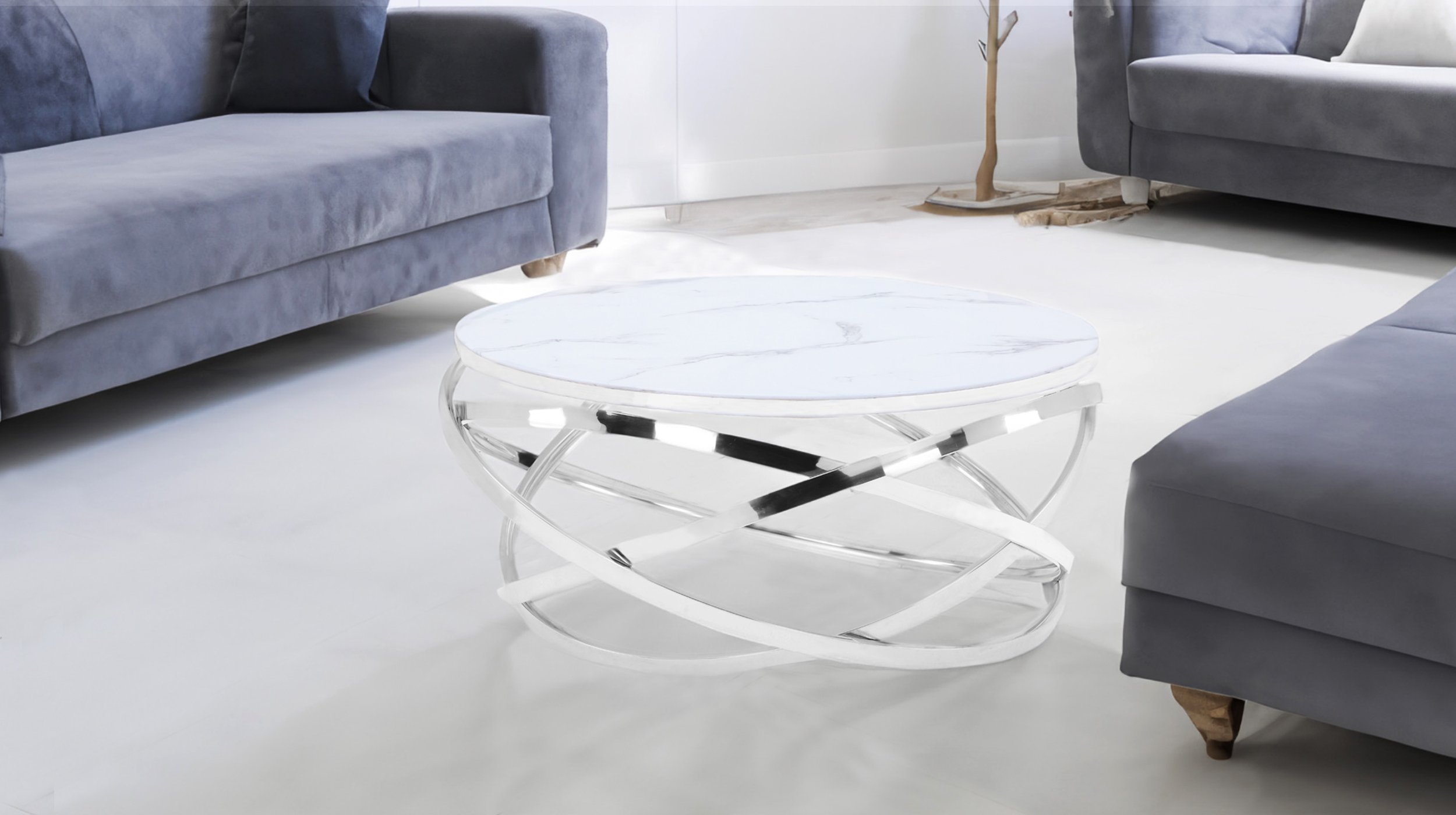 Couchtisch Glas Marmor-Optik weiß 90 x 90 cm - GALINA