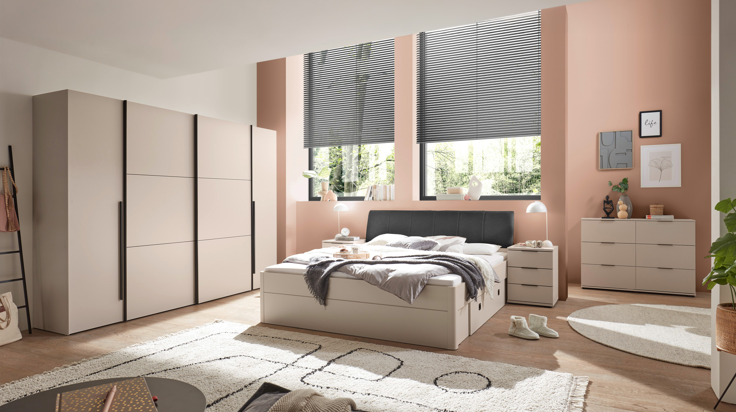 Kleiderschrank beige 276 cm Schwebetüren - MATURS