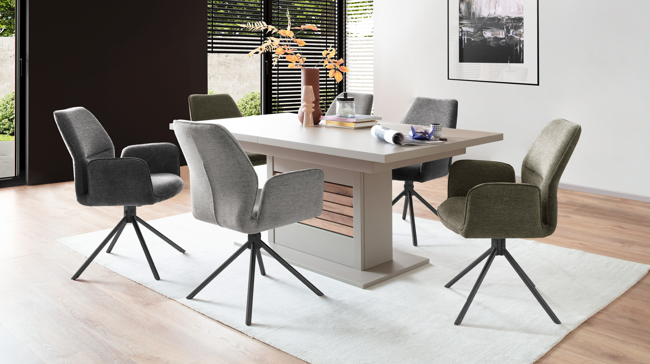 Armlehnstuhl grau Drehstuhl Stoffbezug Chenille Optik - GREYTON