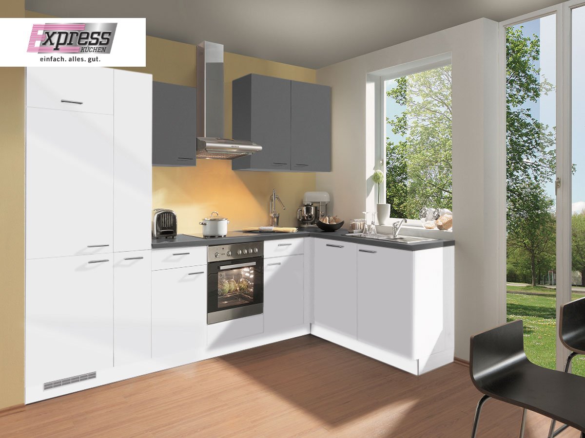Eckküche 310 x 175 cm - mit Geräten - Küchenfronten Lack Hochglanz - STAR