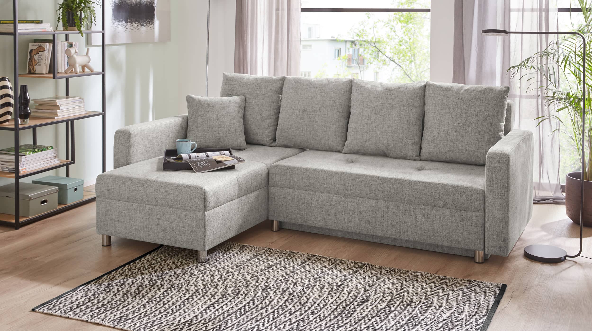 Ecksofa mit Schlaffunktion grau 228 x 154 cm - KAPPELN 