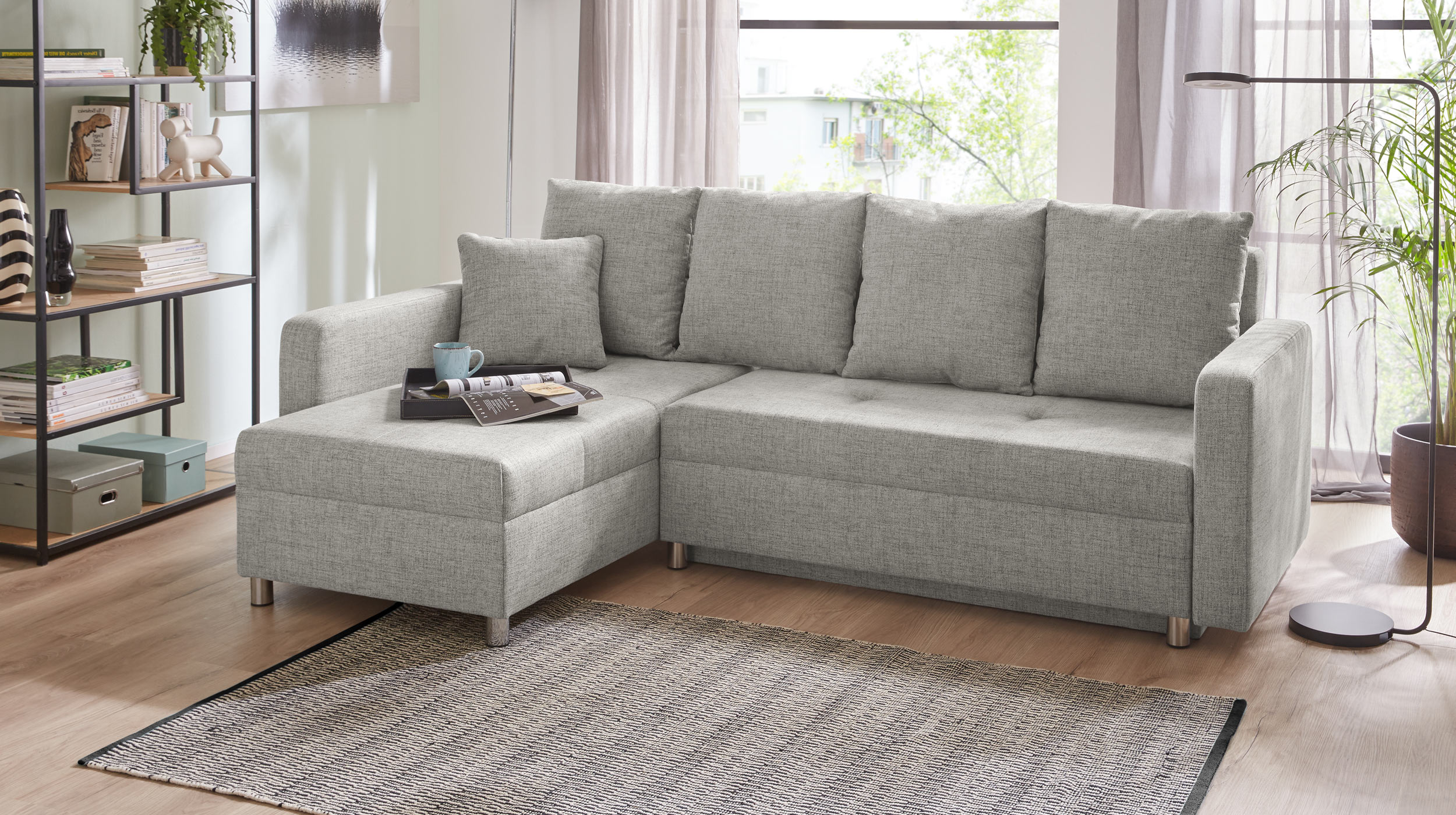 Ecksofa mit Schlaffunktion grau Bettkasten 228 cm - KAPPELN