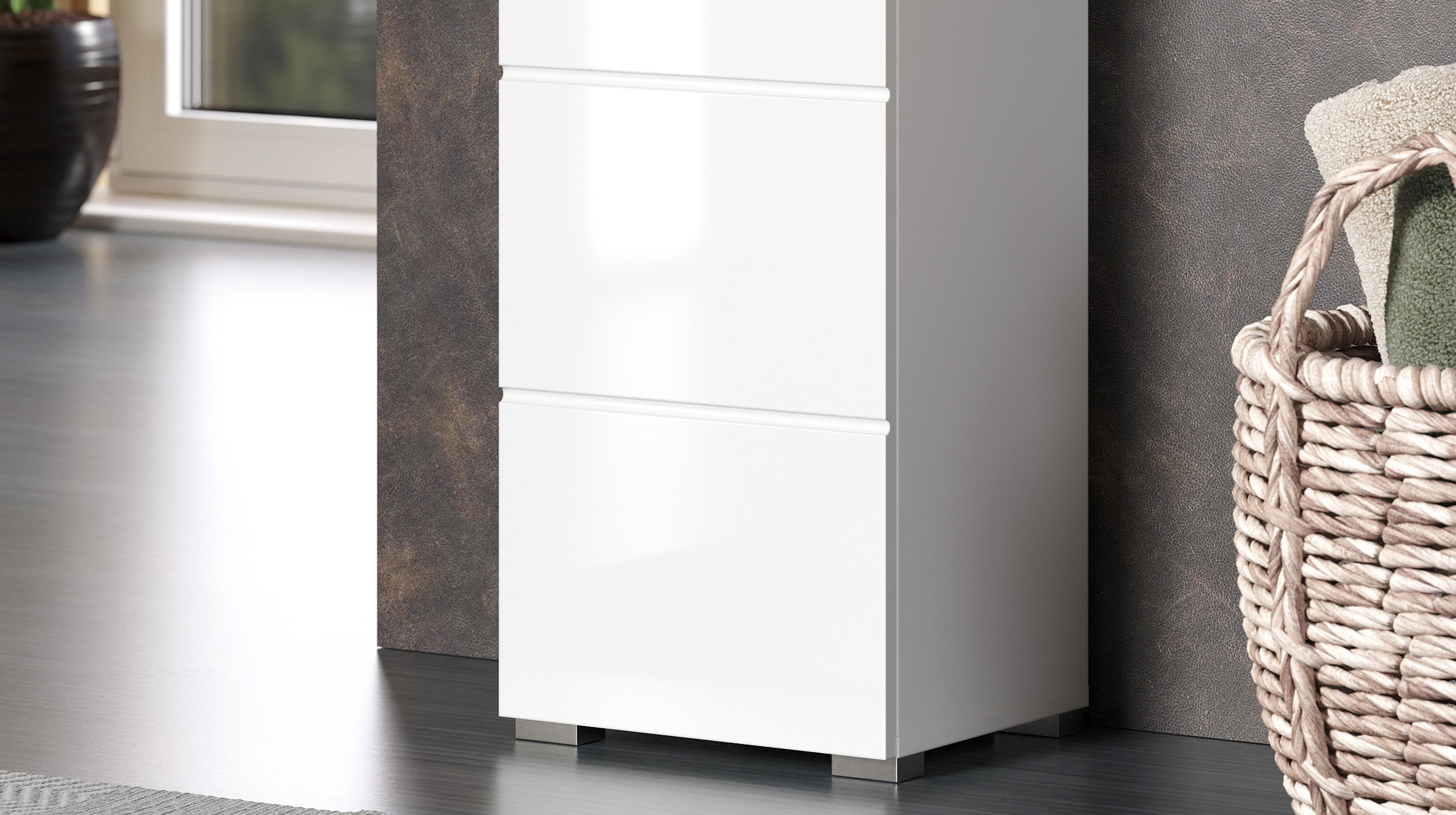 Bad Hochschrank weiß hochglanz 2 Türen 37 cm - AMANDA