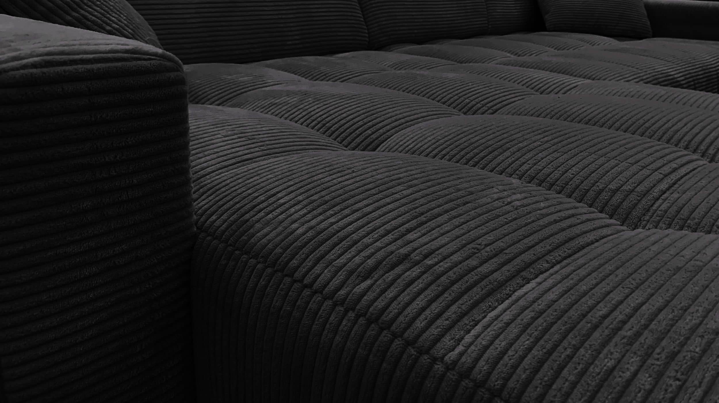 Ecksofa Cord schwarz - 256 x 180 cm - Sitztiefenverstellung - SIMPLE