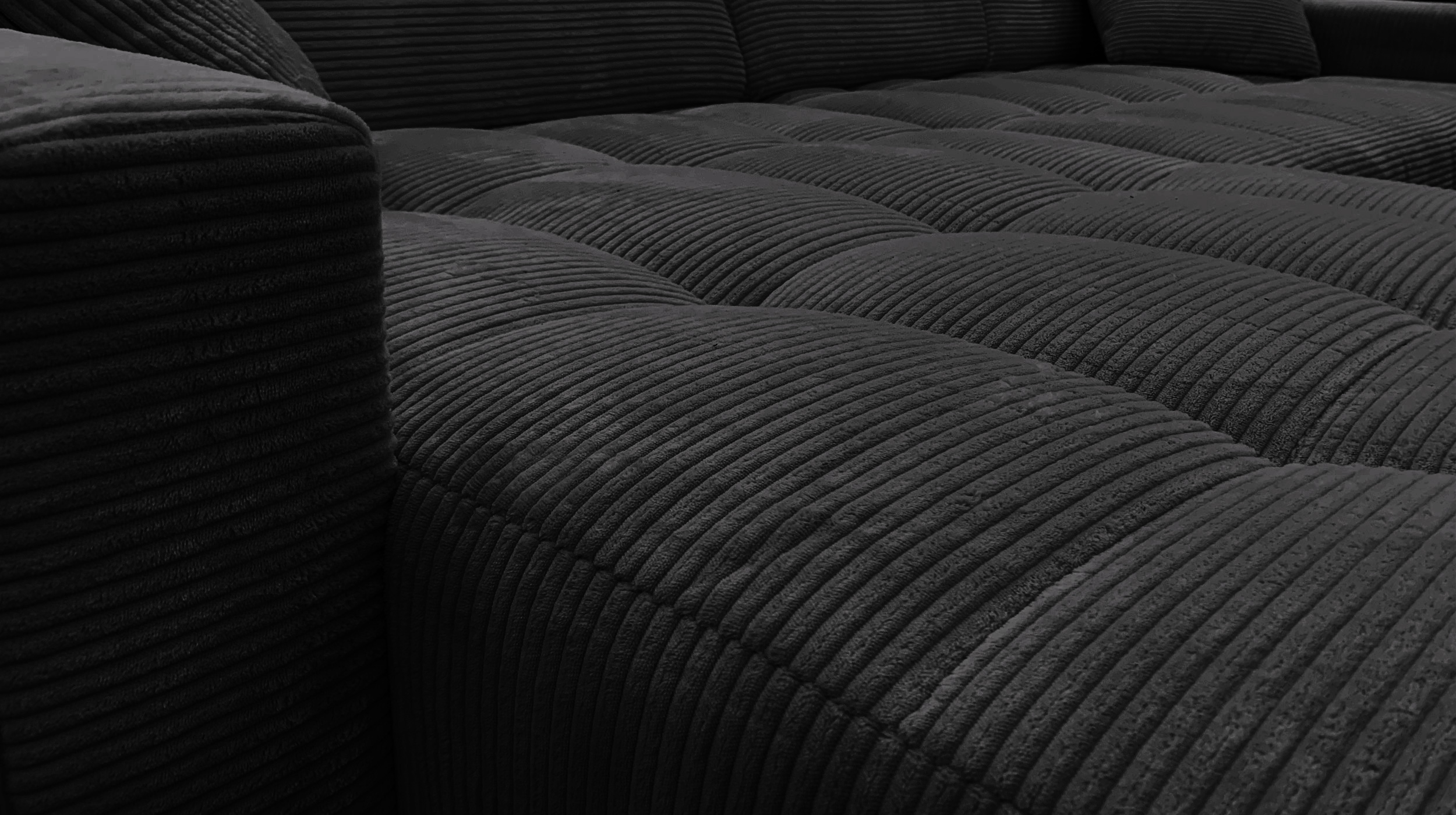 Ecksofa Cord schwarz ausziehbar - Sitztiefenverstellung 256 cm - OT links - SIMPLE Ecksofa Cord schwarz ausziehbar - Sitztiefenverstellung 256 cm - OT links - SIMPLE