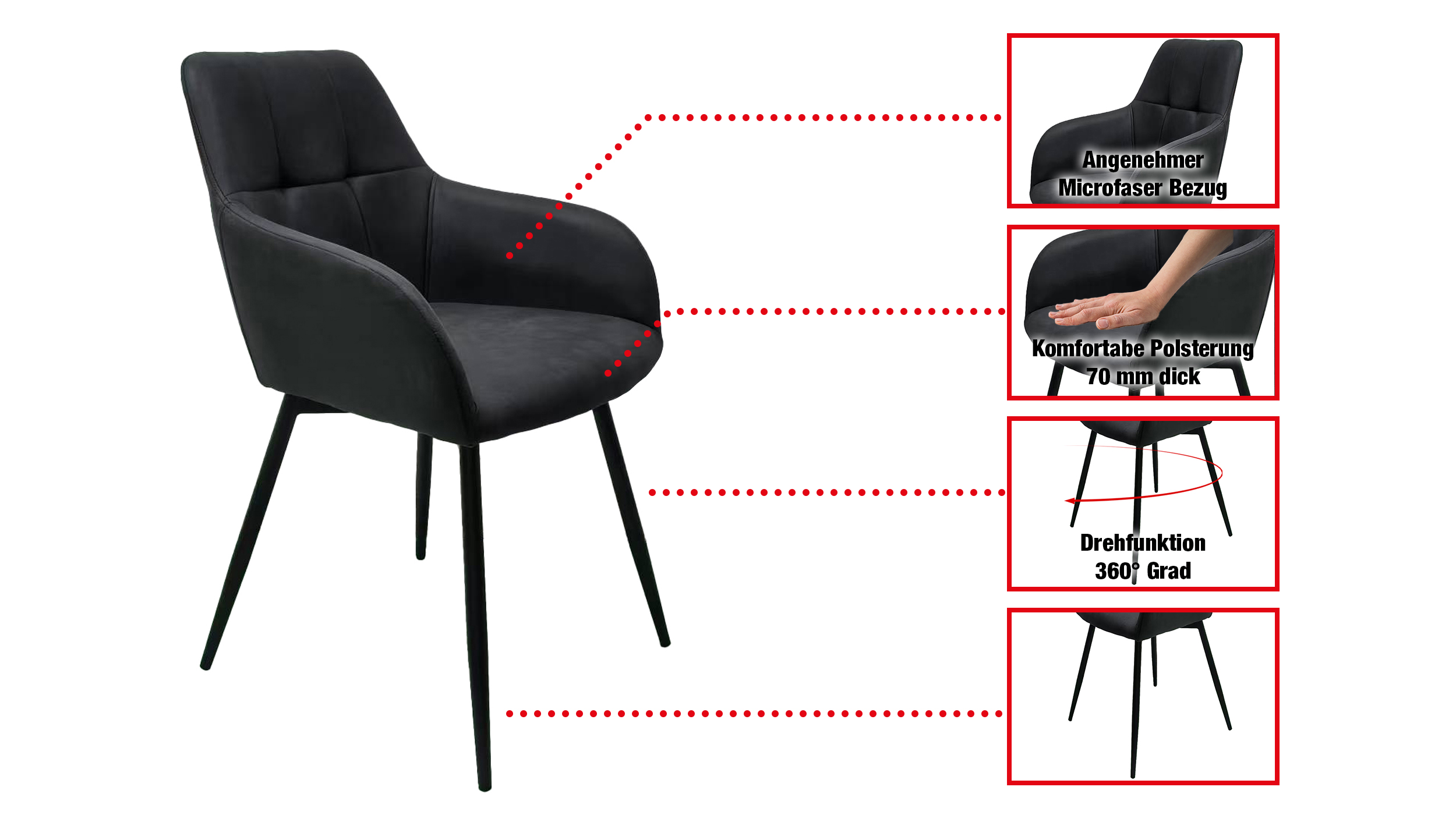 Armlehnstuhl anthrazit Microfaser - Drehstuhl - AIDEN