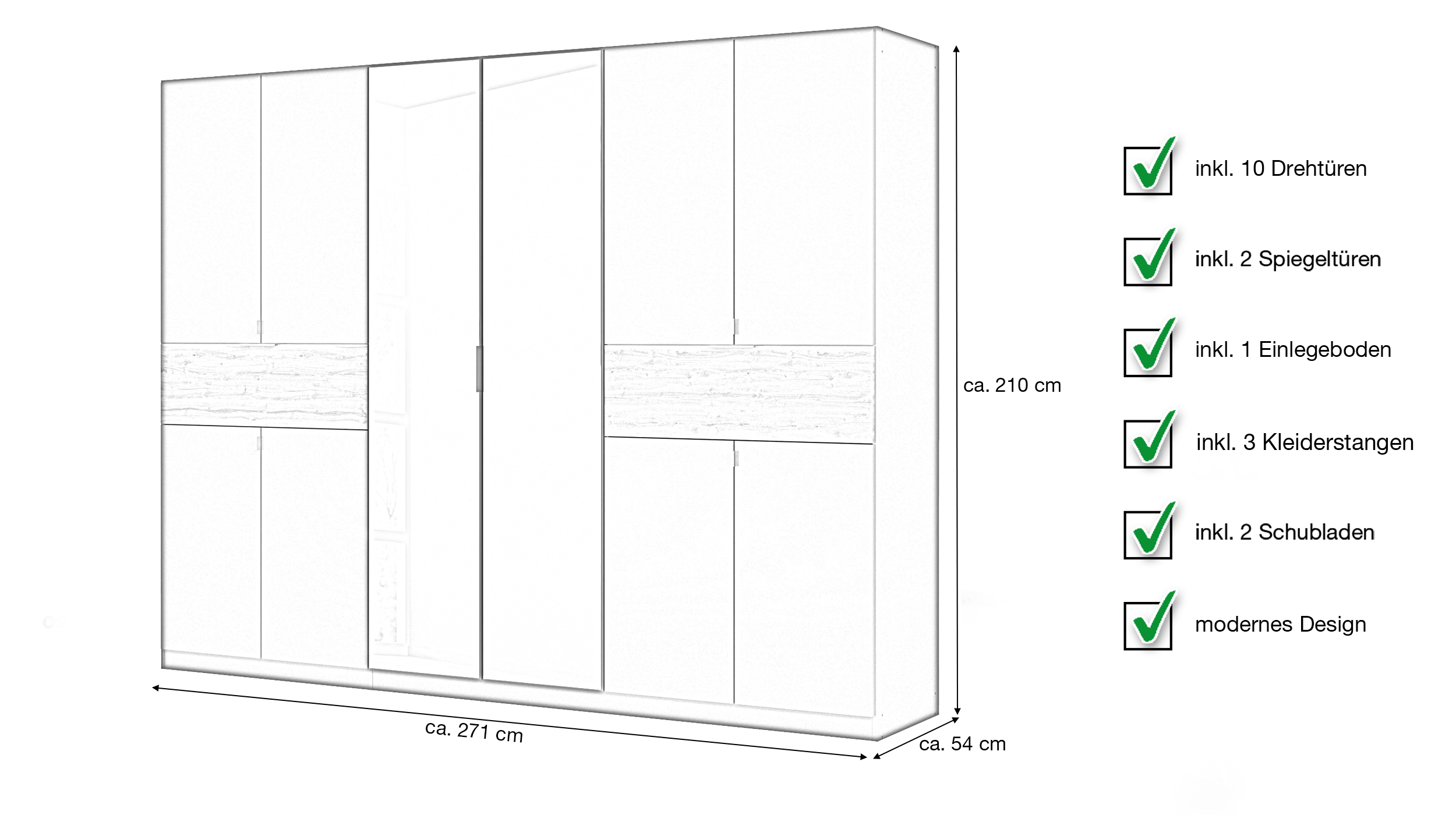 Kleiderschrank Spiegel 271 - grau - Eiche - rauch - TICAO