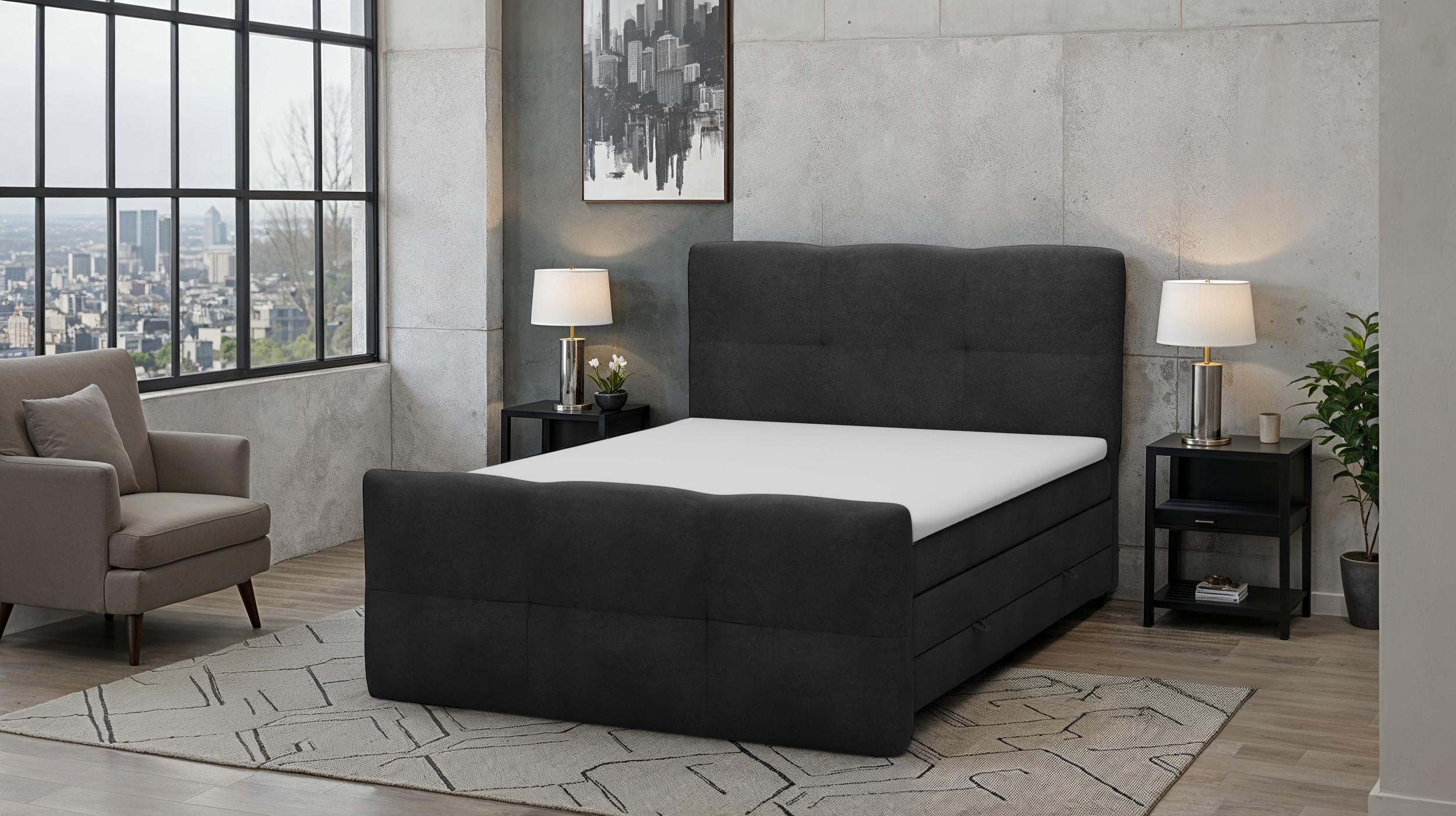 Boxspringbett 180 x 200 cm mit Bettkasten anthrazit Stoffbezug - STAR
