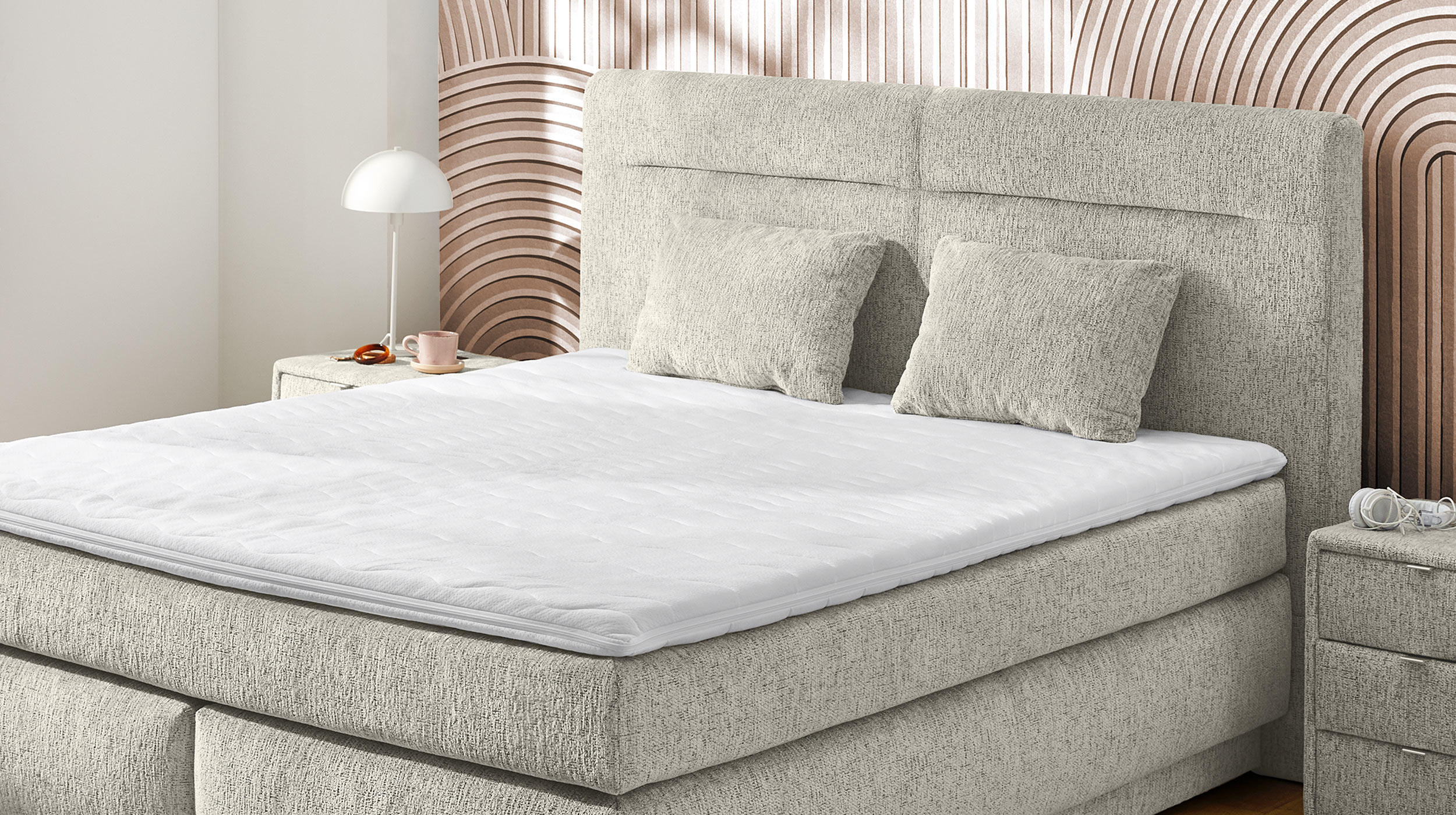 Boxspringbett 160 x 200 cm Bettkasten Chenille beige H2/H3 - SIMONE