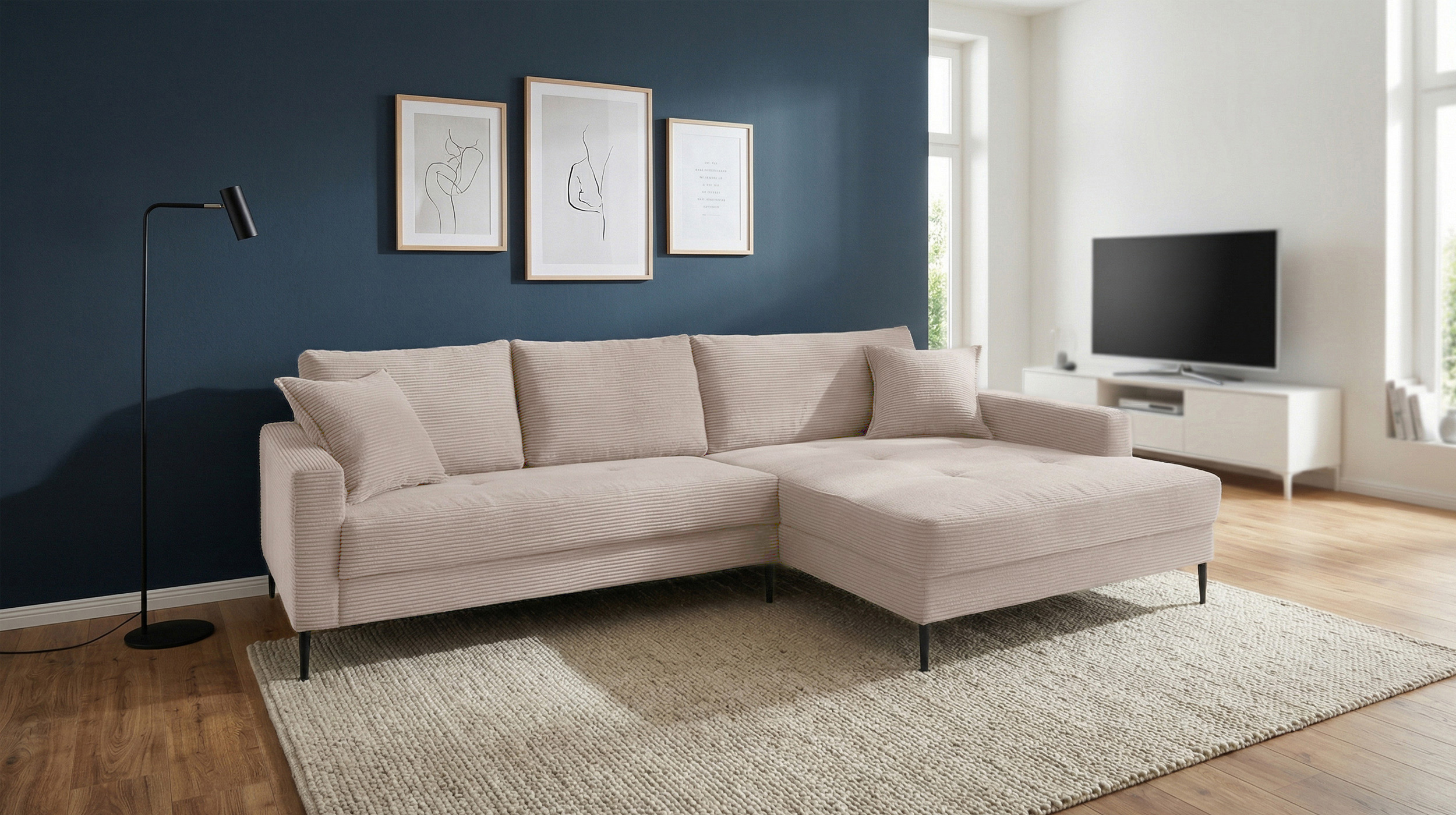 Ecksofa Cord beige 276 x 173 cm - OT rechts - SUMMER