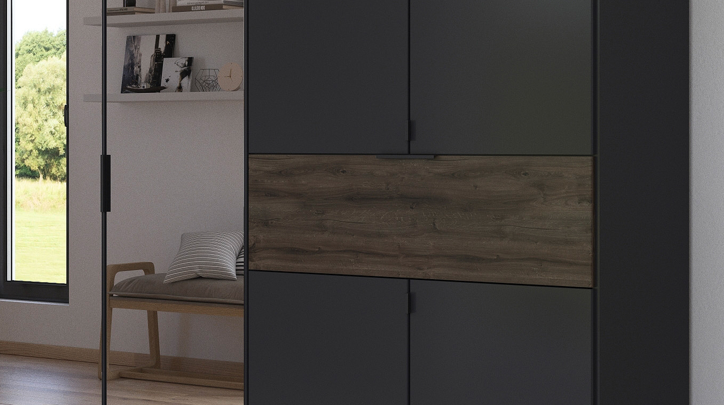 Kleiderschrank Spiegel 271 - grau - Eiche - rauch - TICAO