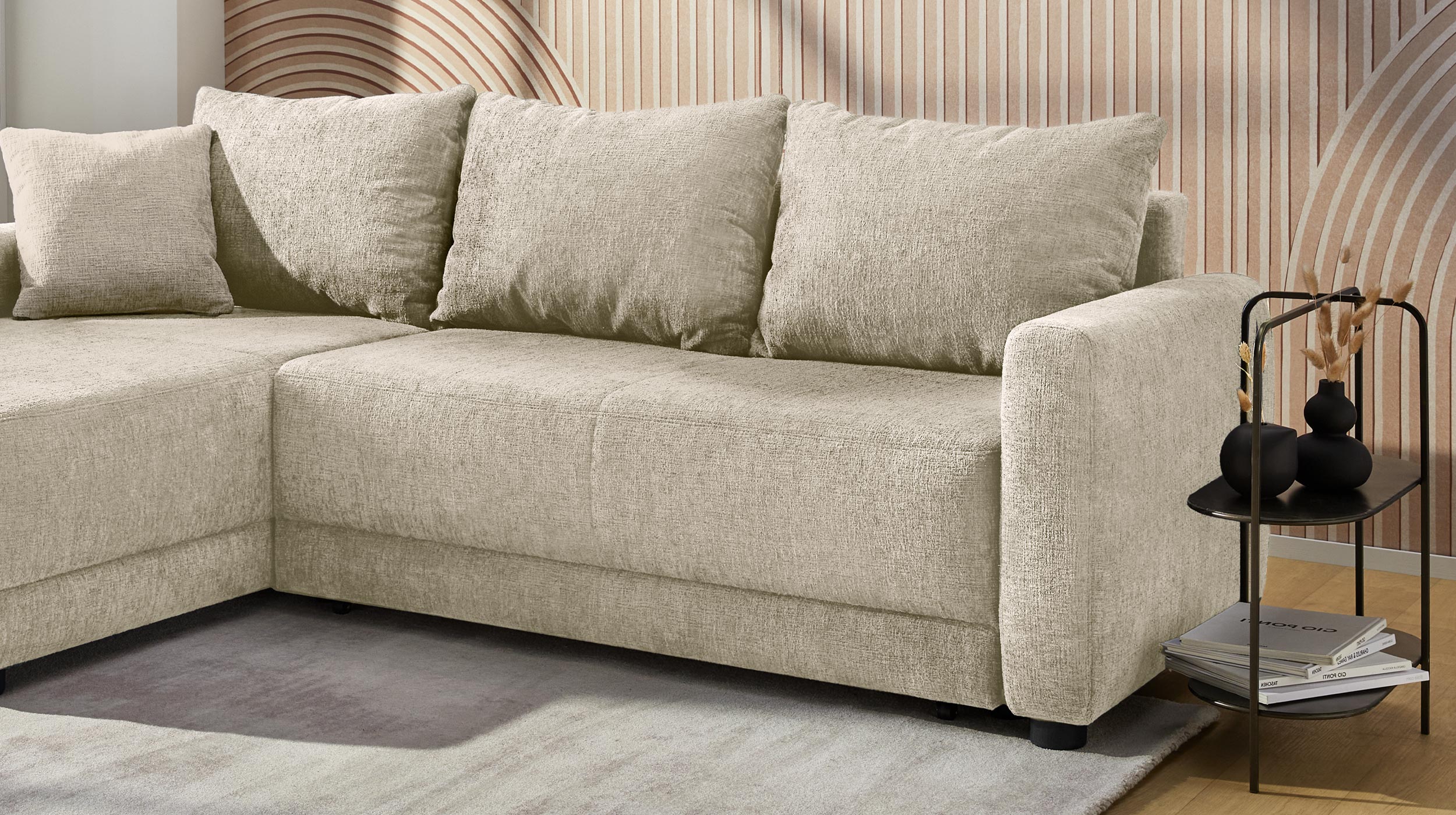 Ecksofa mit Schlaffunktion beige 232 x 154 cm Bettkasten - VENEZIA