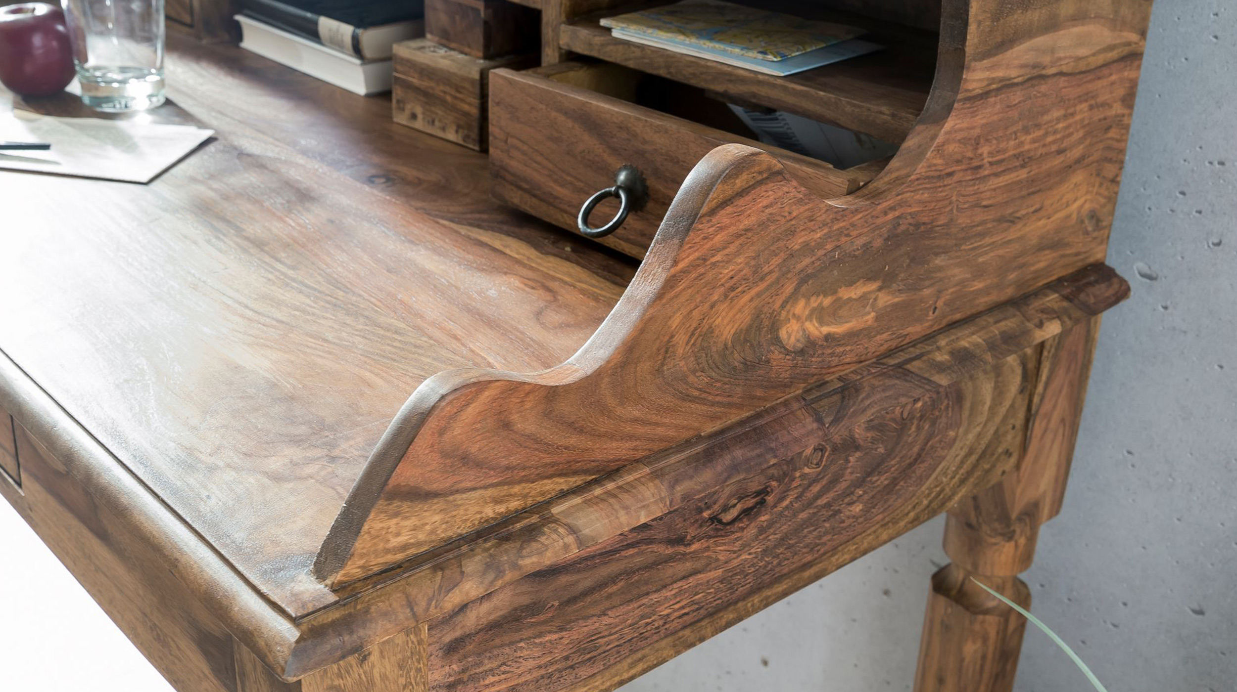 Schreibtisch Sheesham massiv gebeizt 115 x 60 cm - RAGNAR