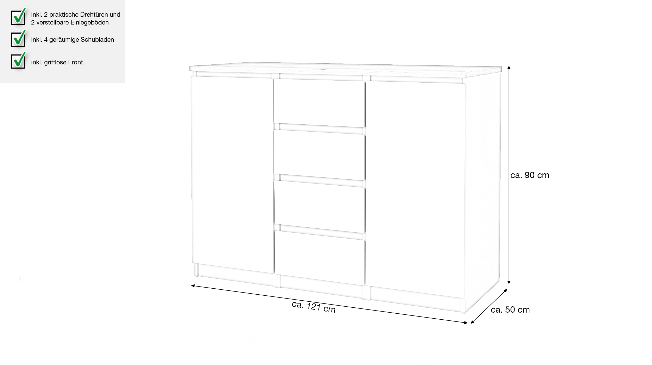 Sideboard mit 4 Schubladen beige - Jackson Hickory 121 cm - NAIA Sideboard mit 4 Schubladen beige - Jackson Hickory 121 cm - NAIA