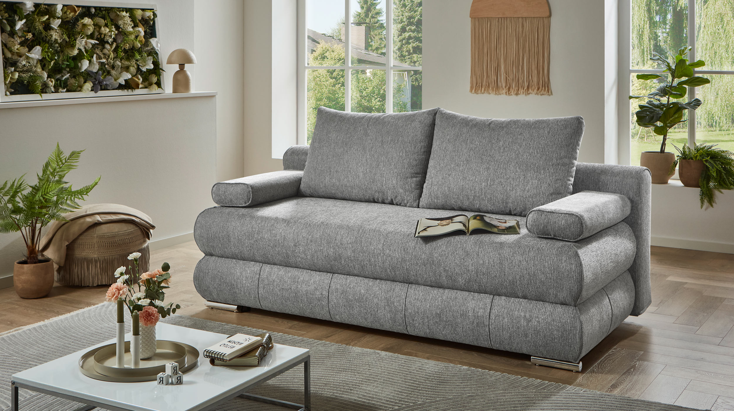 Schlafsofa mit Bettkasten grau 199 x 95 cm - BORNA