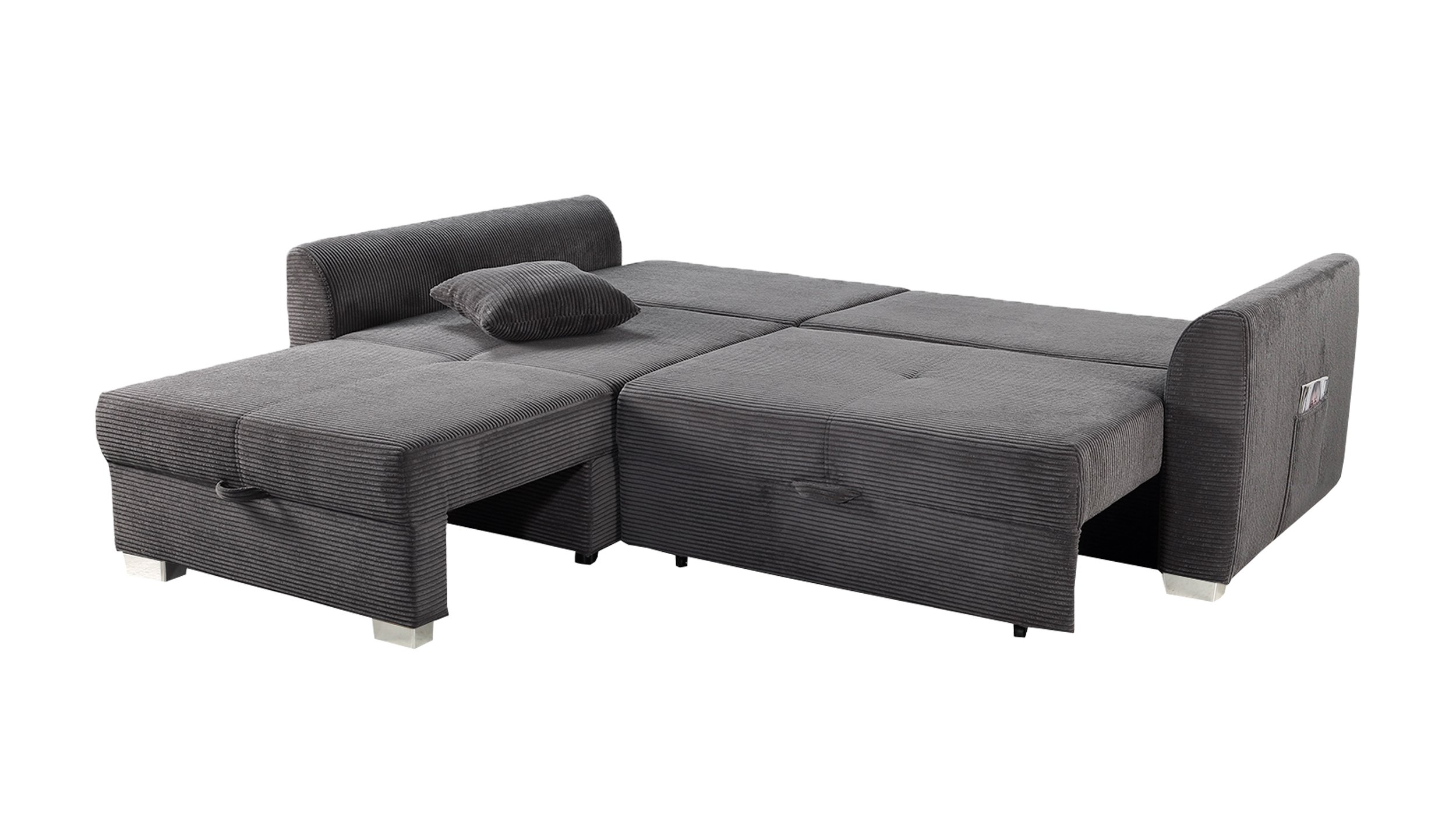 Ecksofa Cord grau Schlaffunktion Bettkasten 236 cm- BOOMER