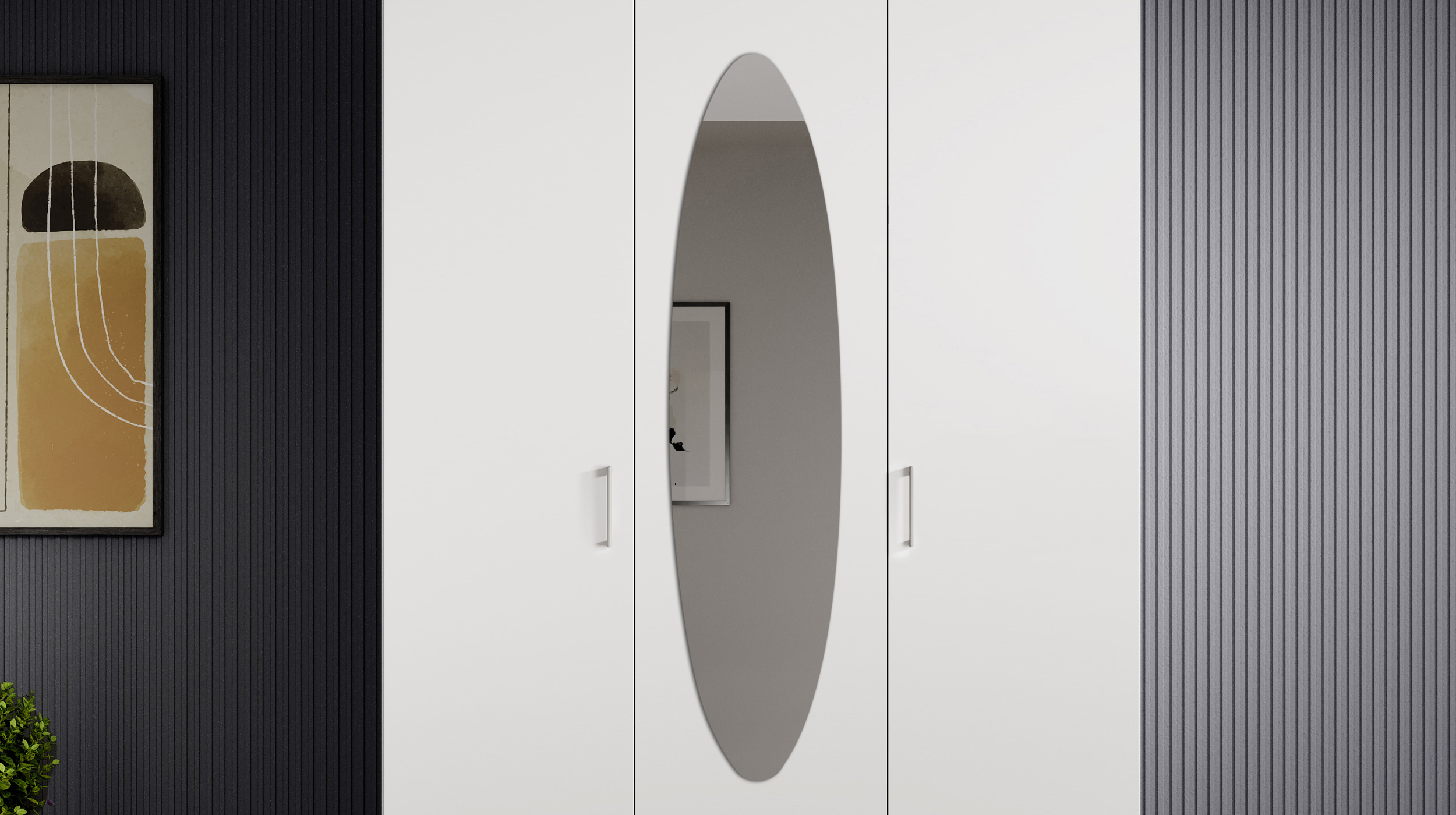 Kleiderschrank mit Spiegel 120 cm weiß - 3-türig - PAUL