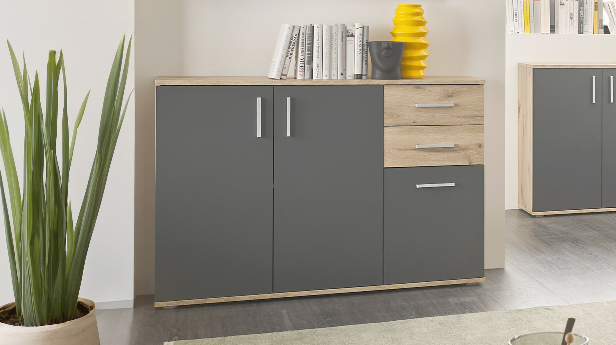 Kommode Viking Oak - grau 120 x 84 cm - BOBBY