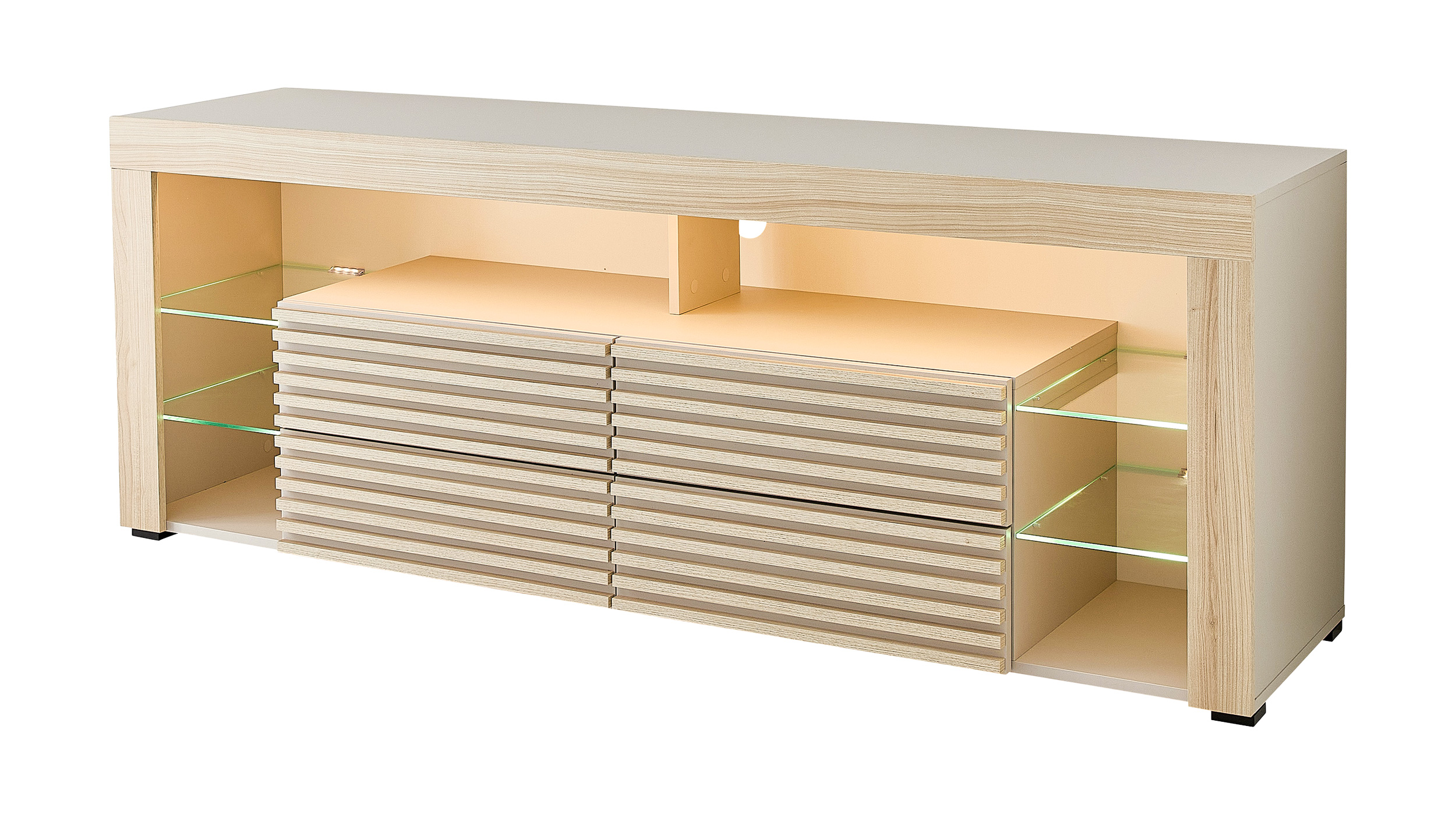 TV - Lowboard beige - Riva Eiche 179 cm - mit Beleuchtung - GOAL