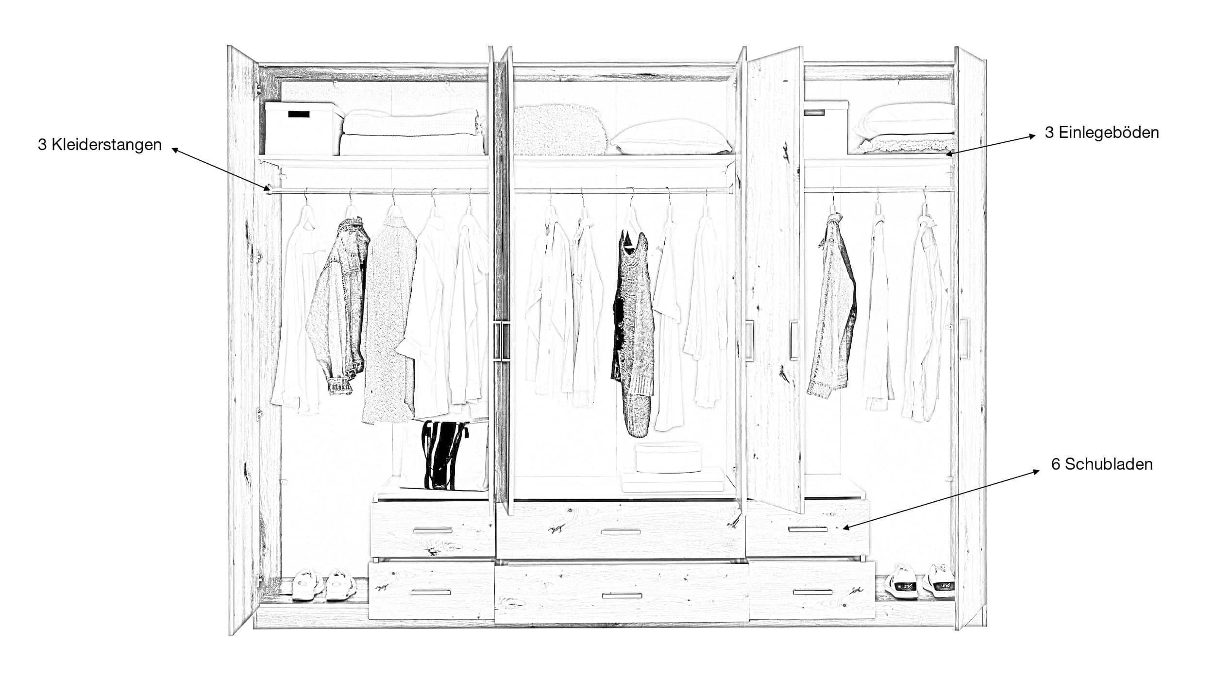 Kleiderschrank Artisan Eiche mit Spiegel - 271 cm - 6-türig - ELVA