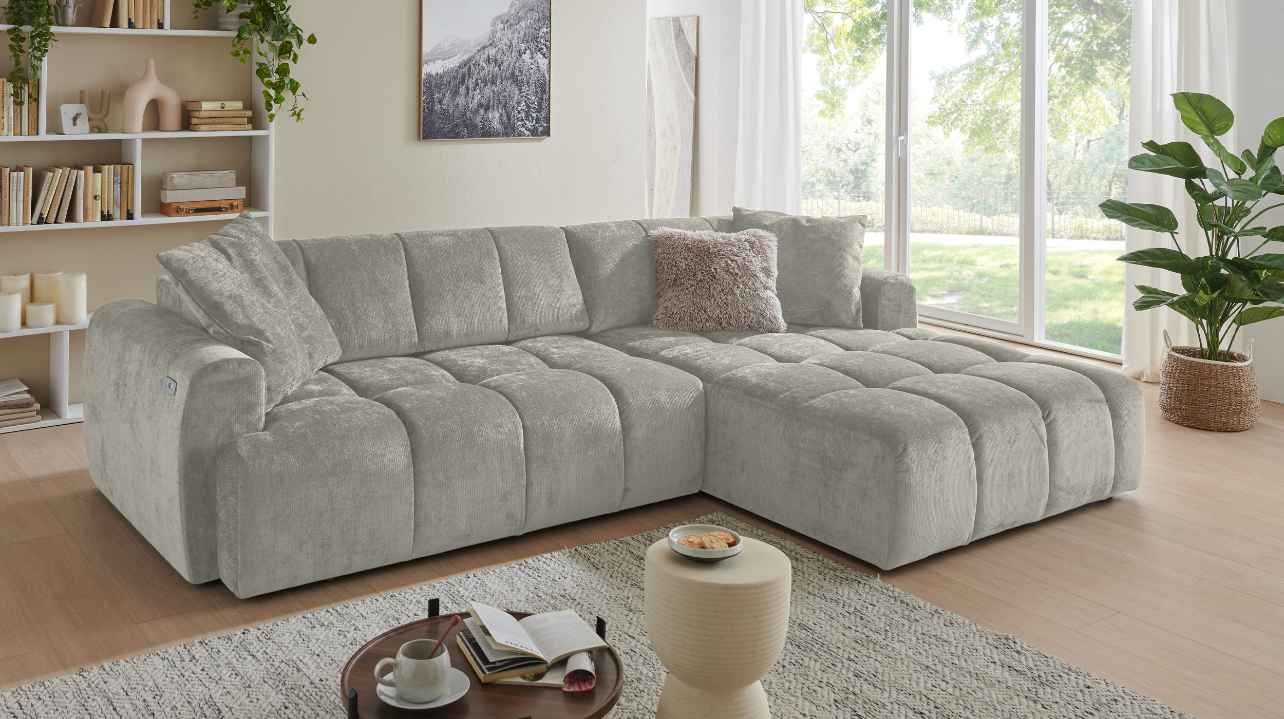 Ecksofa grau ausziehbar - Sitztiefenverstellung 288 cm - BINGO