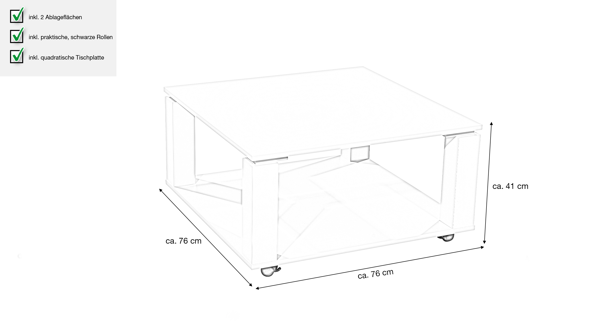 Couchtisch beige quadratisch 76 x 76 cm Wohnzimmertisch - ROMY