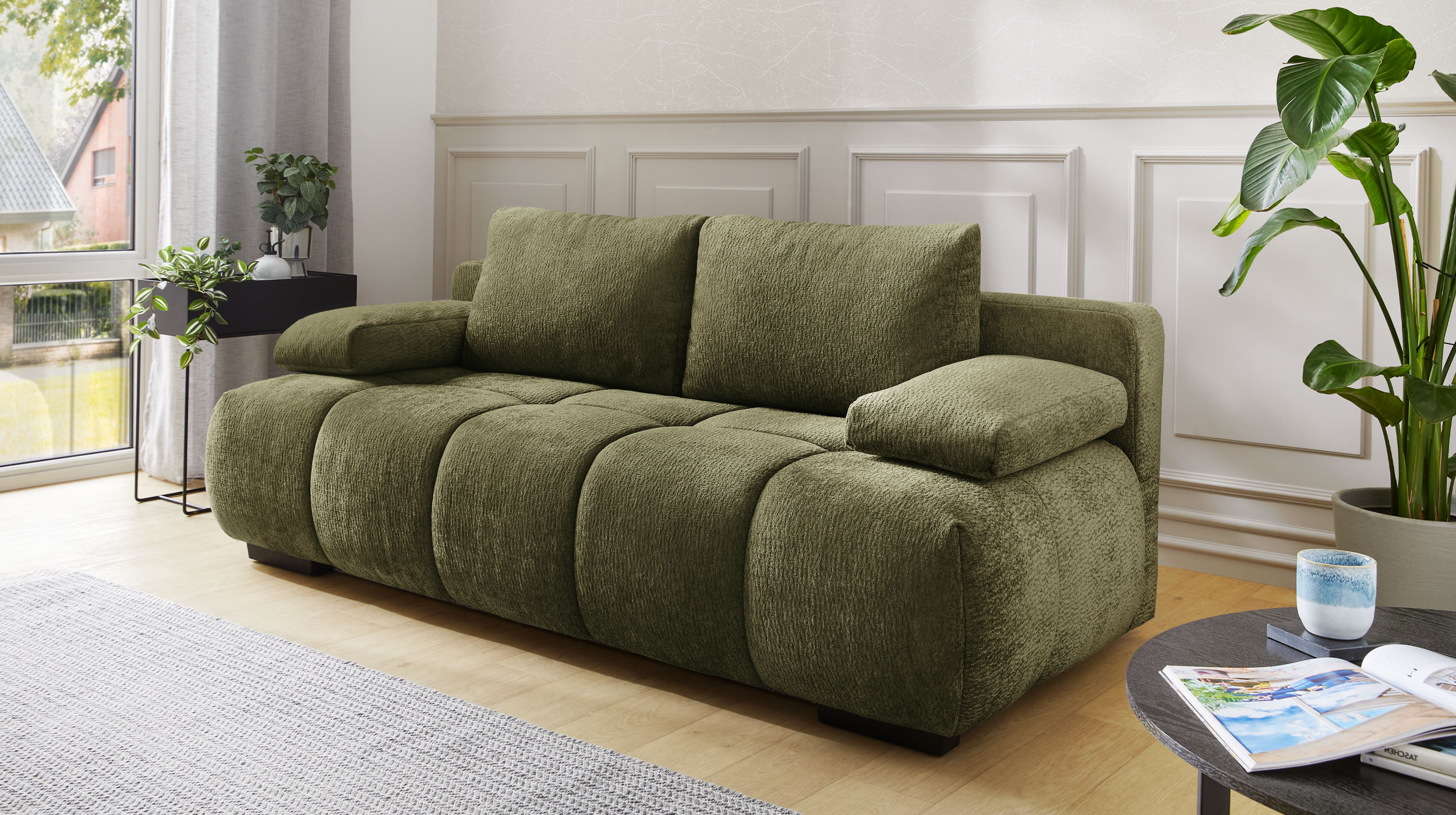 Schlafsofa grün mit Bettkasten 213 cm - RENO 
