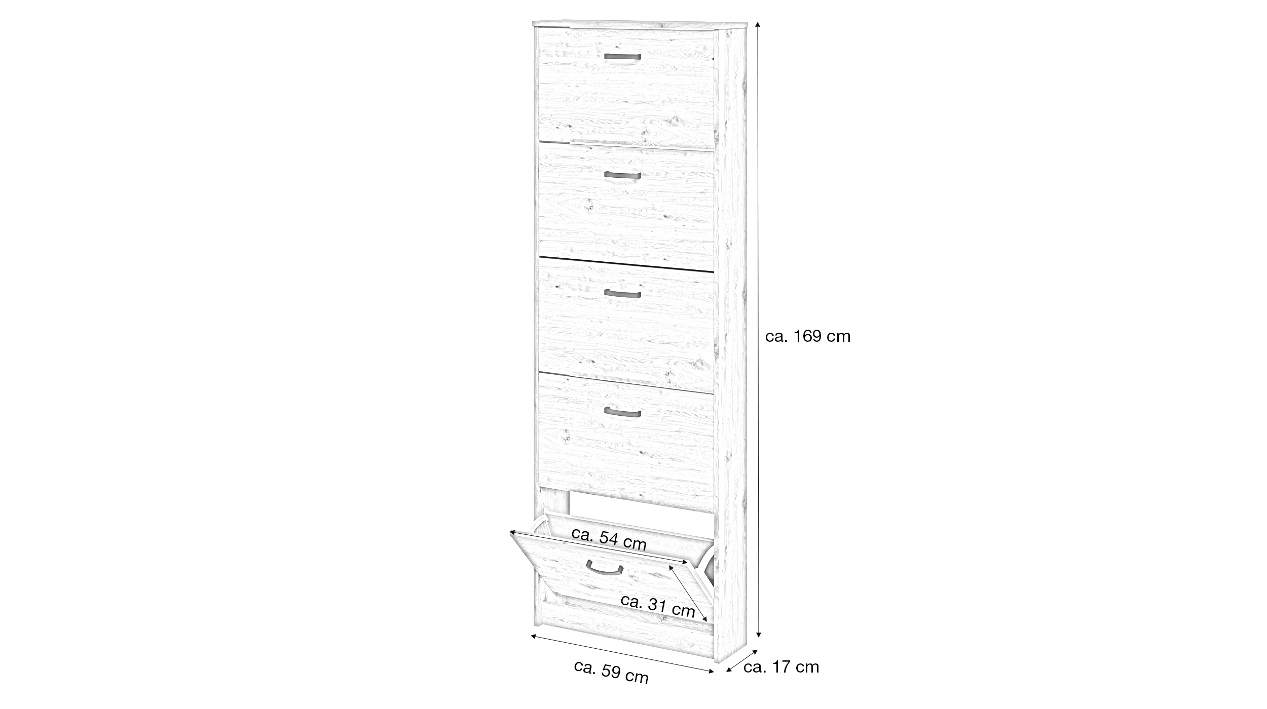Schuhschrank Artisan Eiche 59 x 169 cm - 5-türig - STEP