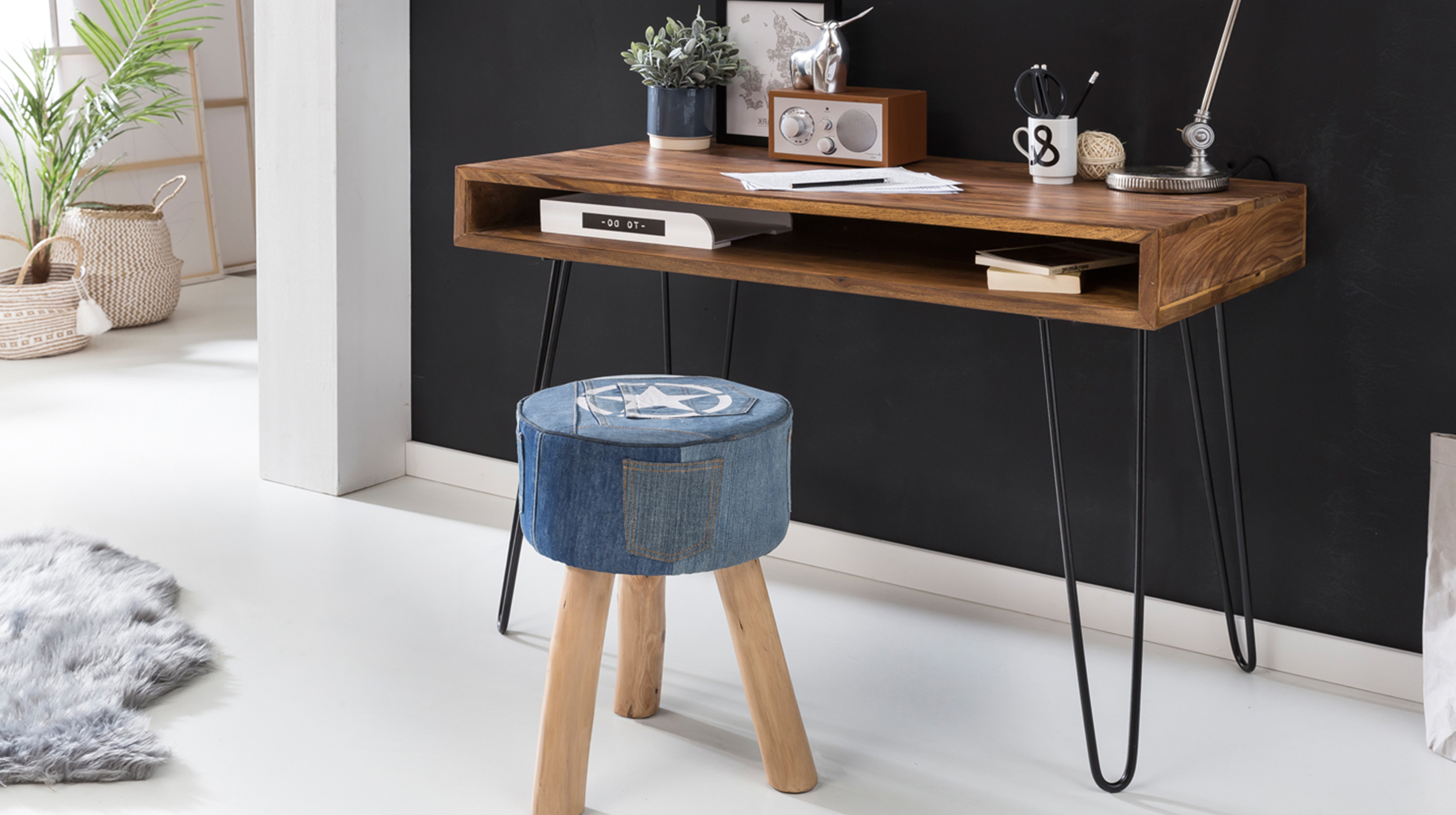 Schreibtisch Sheesham massiv gebeizt 110 x 60 cm - BARDI