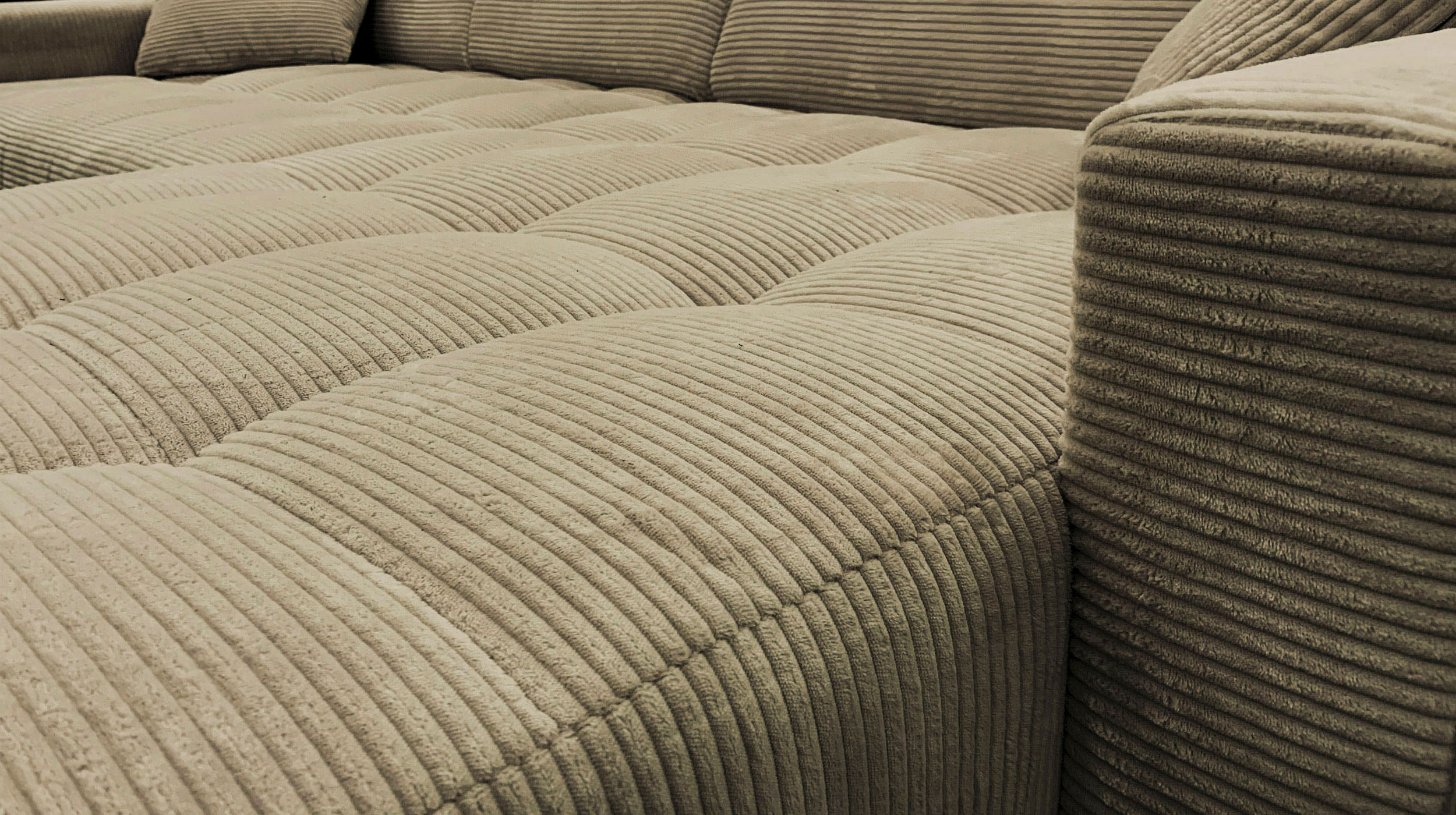 Ecksofa Cord grün ausziehbar - Sitztiefenverstellung 256 cm - OT rechts - SIMPLE Ecksofa Cord grün ausziehbar - Sitztiefenverstellung 256 cm - OT rechts - SIMPLE
