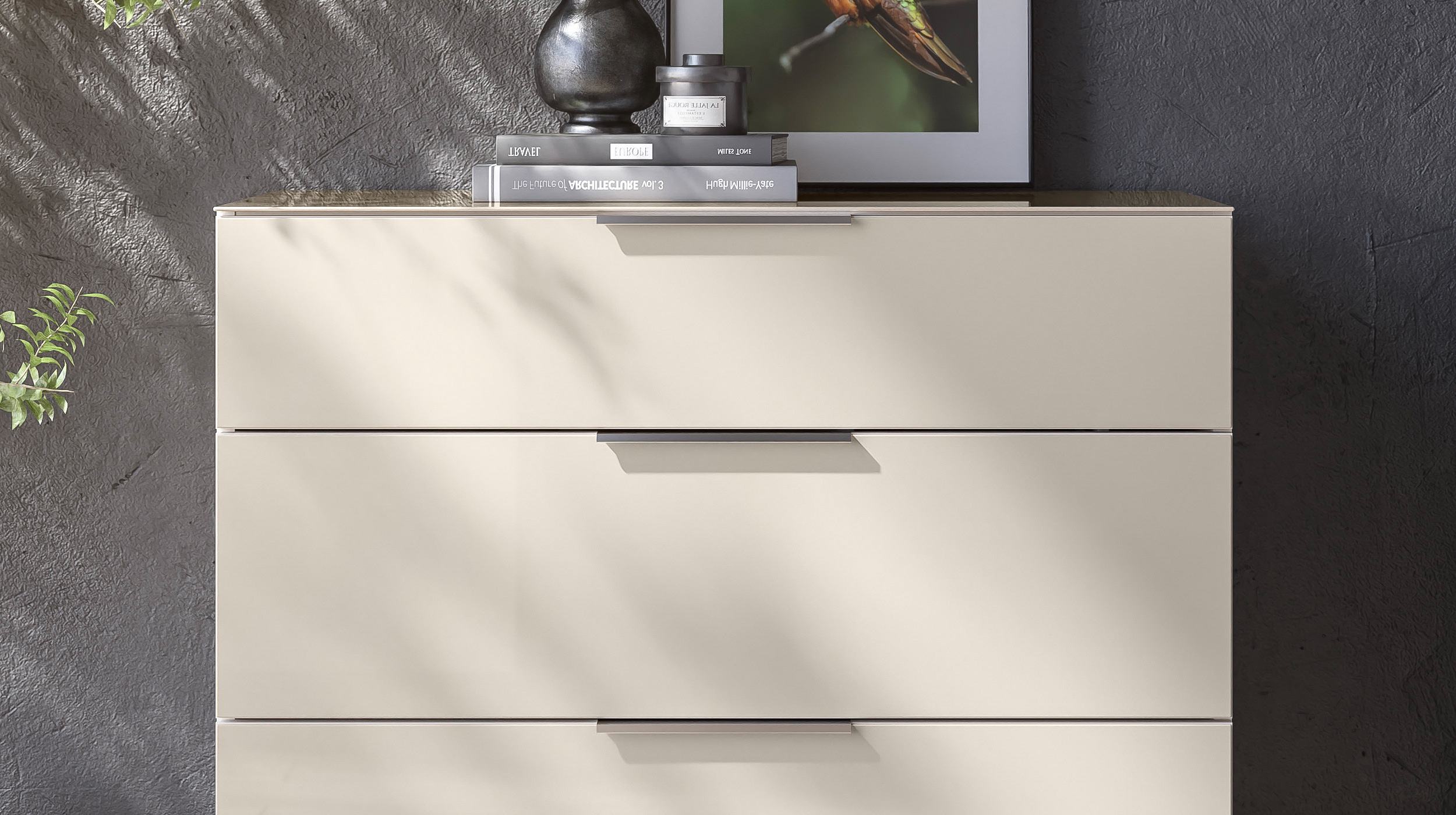 Kommode 4 Schubladen - beige - Glasfront - 90 cm - SANTORIN