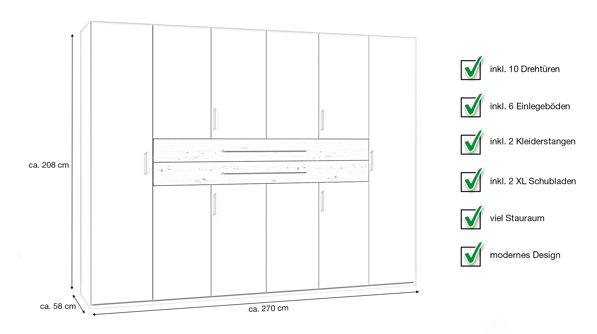 Kleiderschrank beige Artisan Eiche 270 cm 10-türig - DIGIT
