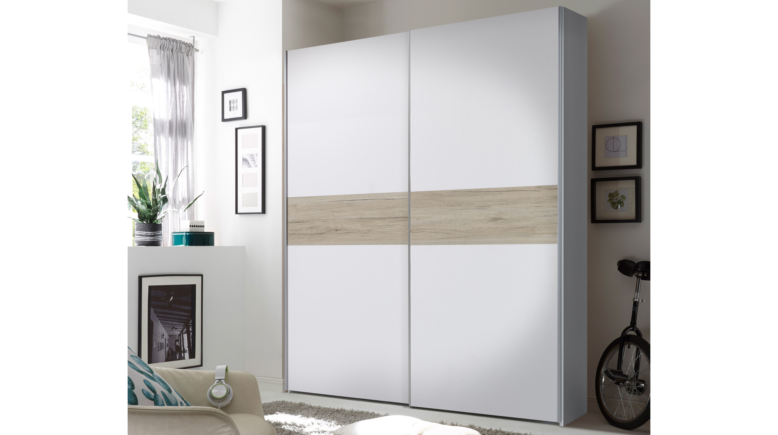 Schwebetürenschrank San Remo Eiche - weiß 170 cm - TIME