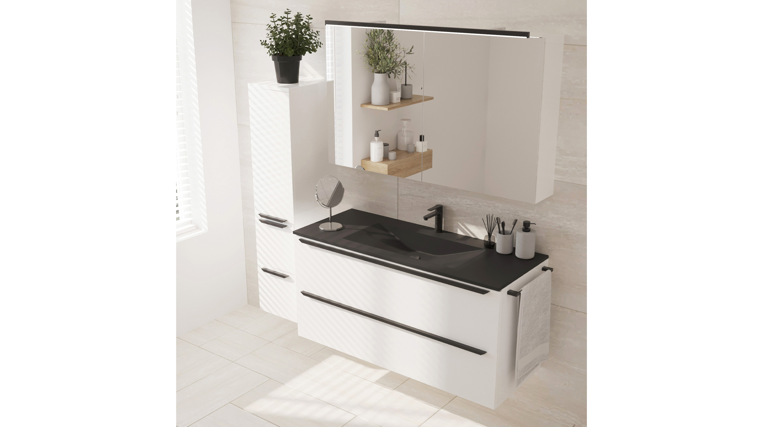 Badmöbel-Set weiß glanz - 3 Teile mit HS - Waschtisch 120 cm - FERNANDA