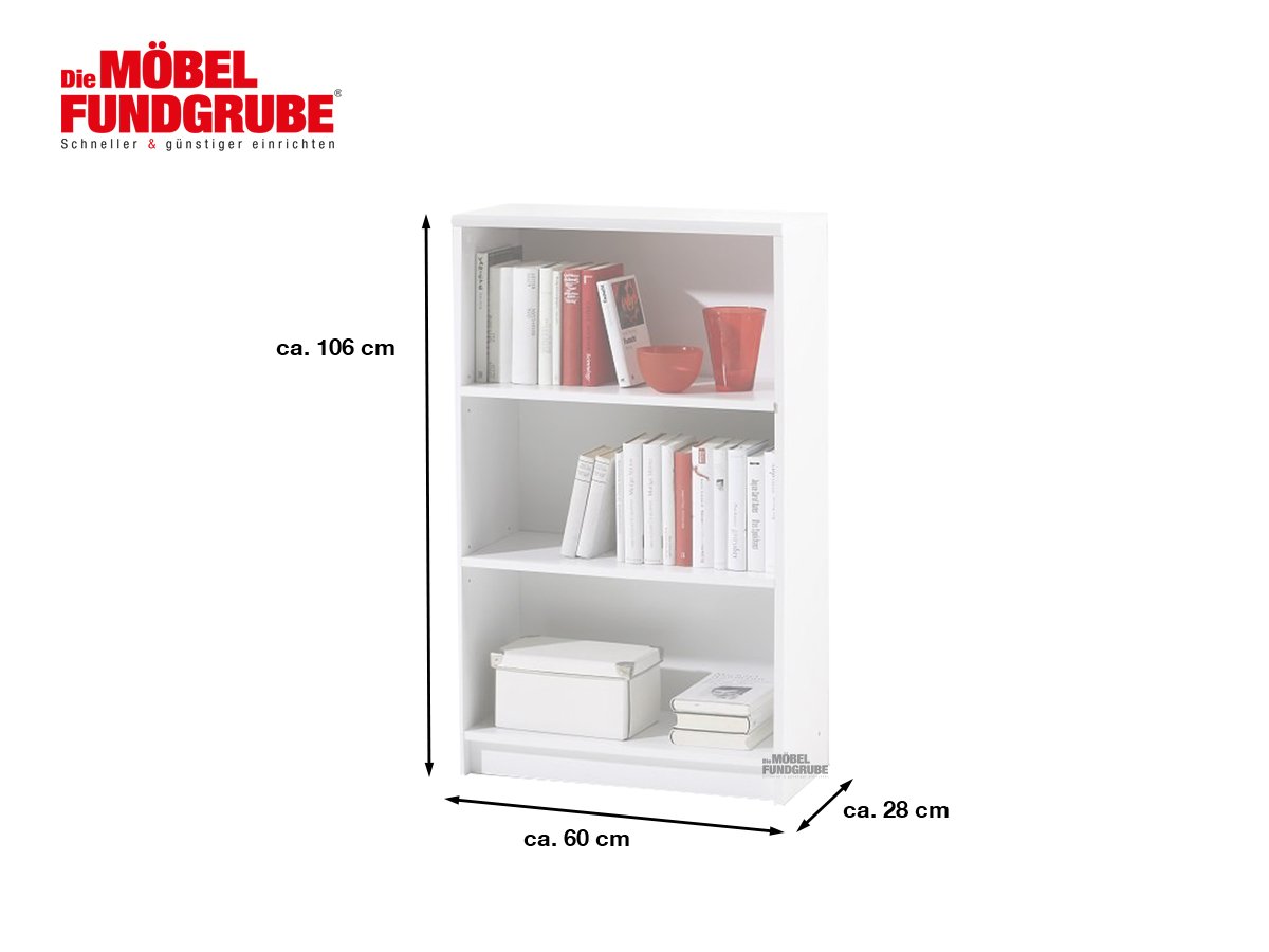 Bücherregal Standregal weiß 60 x 106 cm - 2 Einlegeböden - LILLY