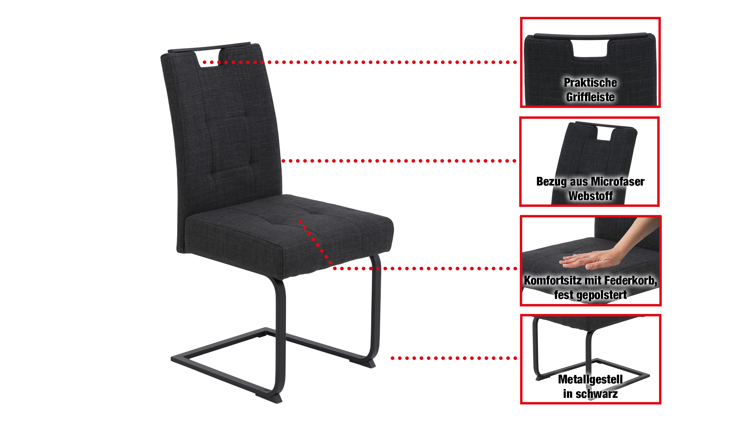 Schwingstuhl für Esszimmer anthrazit Microfaser Webstoff - WIEN