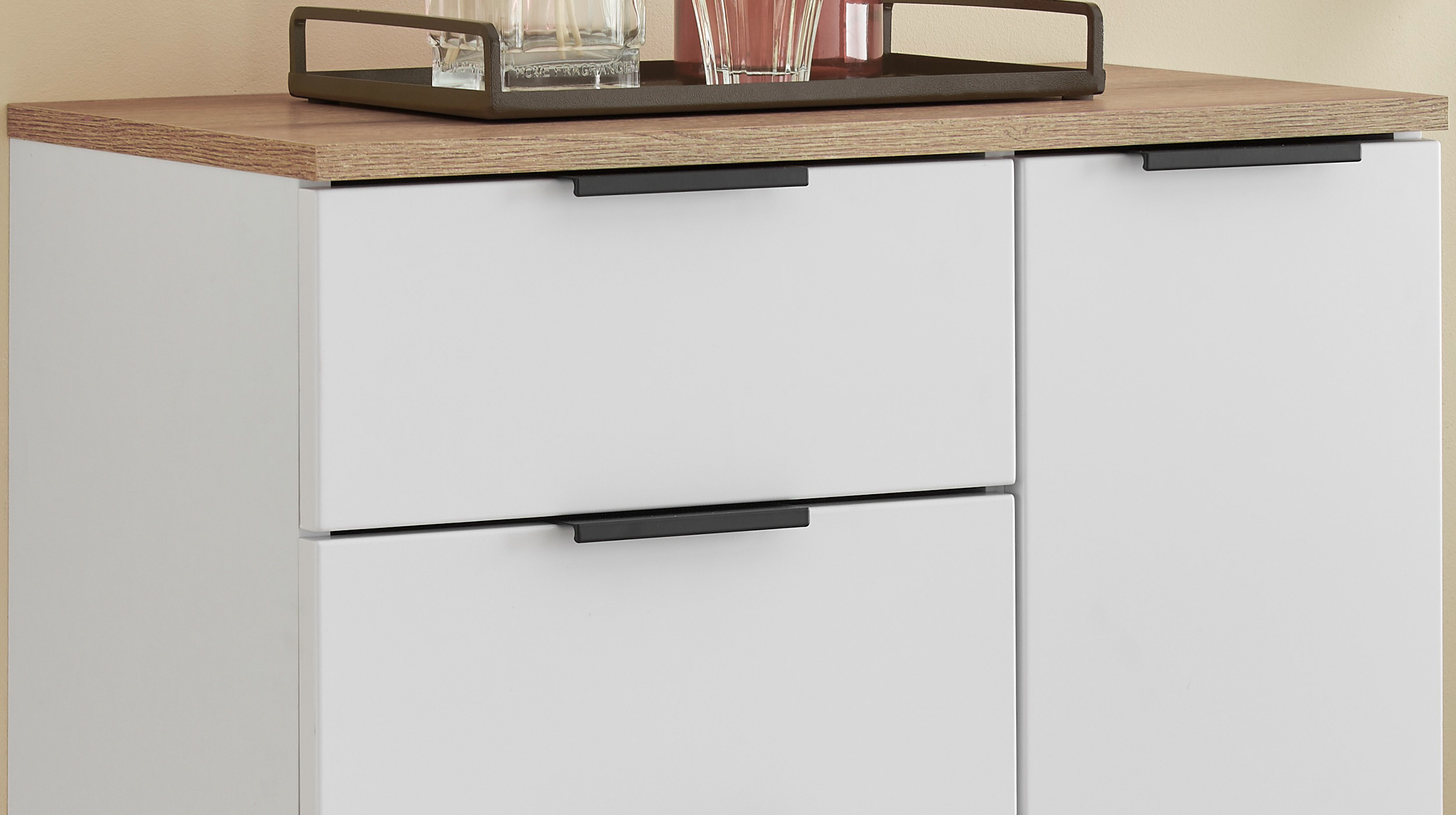 Bad Unterschrank weiß Eiche 60 cm - 2 Schubladen - DALIA