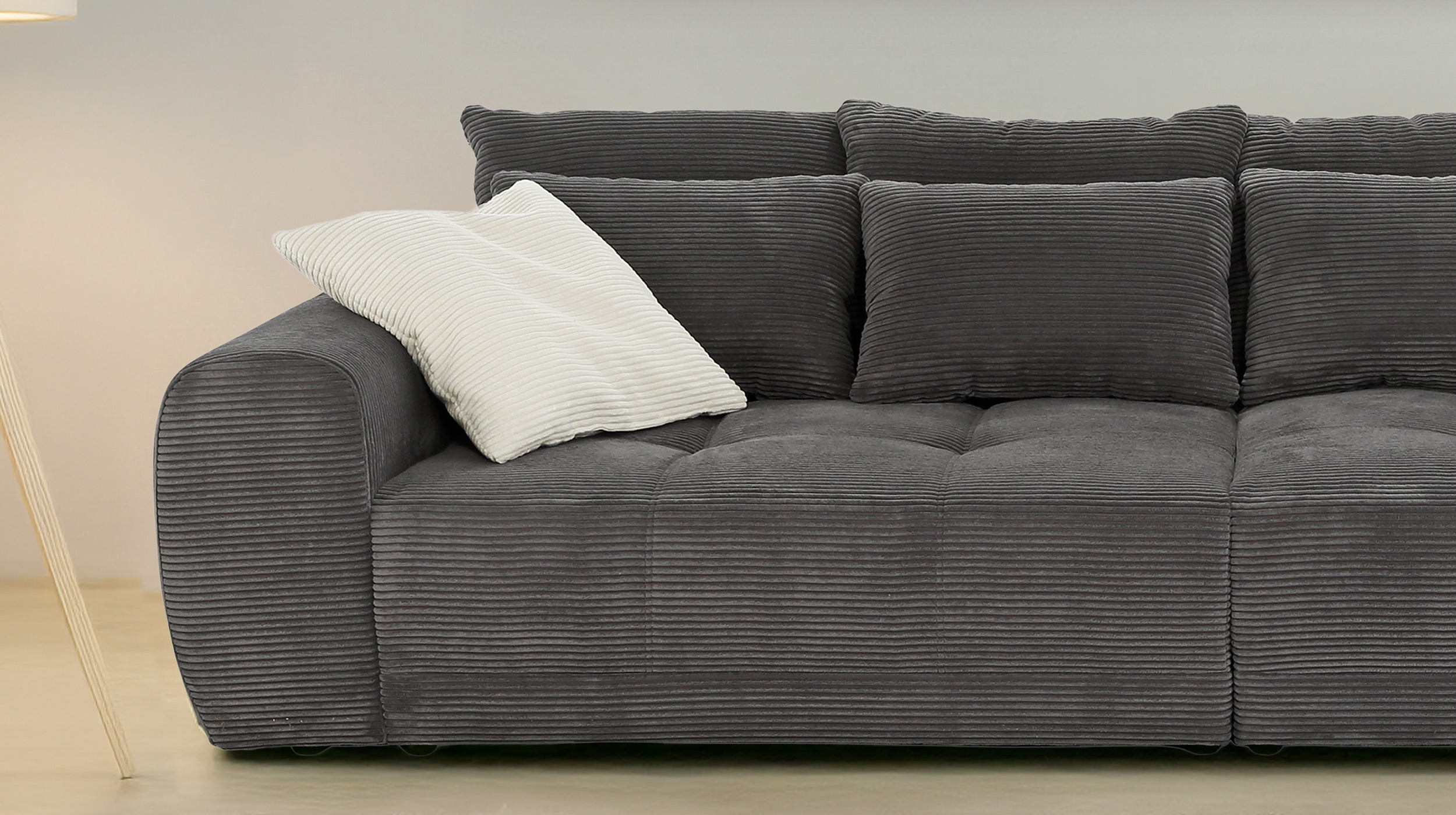 Big Sofa Cord grau - 308 cm - Federkern - JANNI