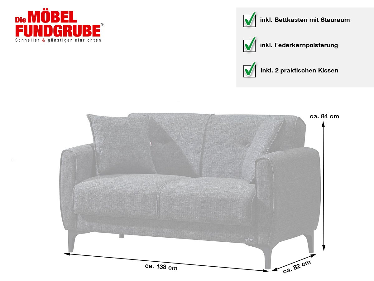 Einzelsofa anthrazit Schlaffunktion ausziehbar 2-Sitzer 138 cm - SAHIN