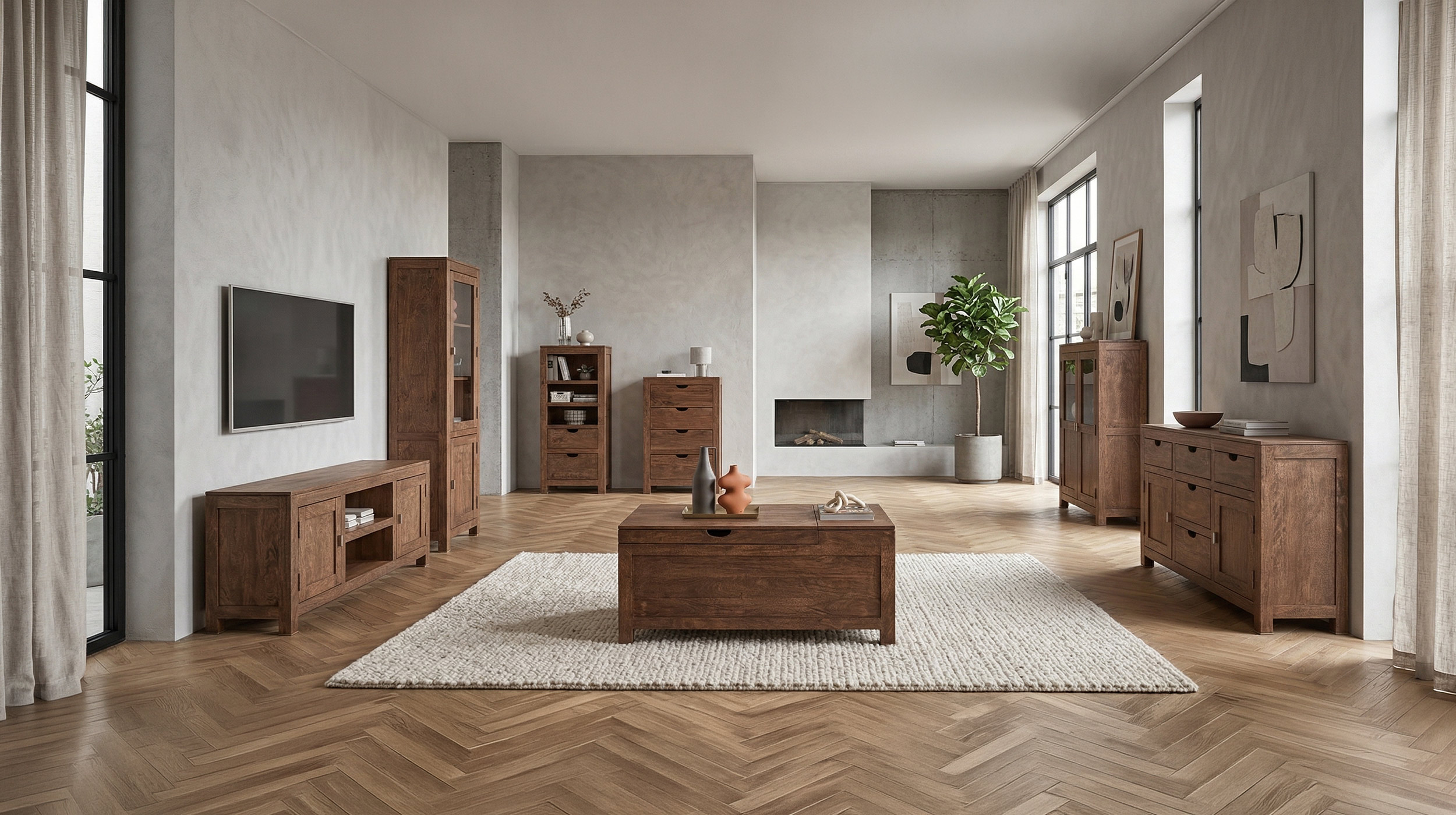 Kommode 55 cm Mango massiv gebeizt - montiert - MANGALA