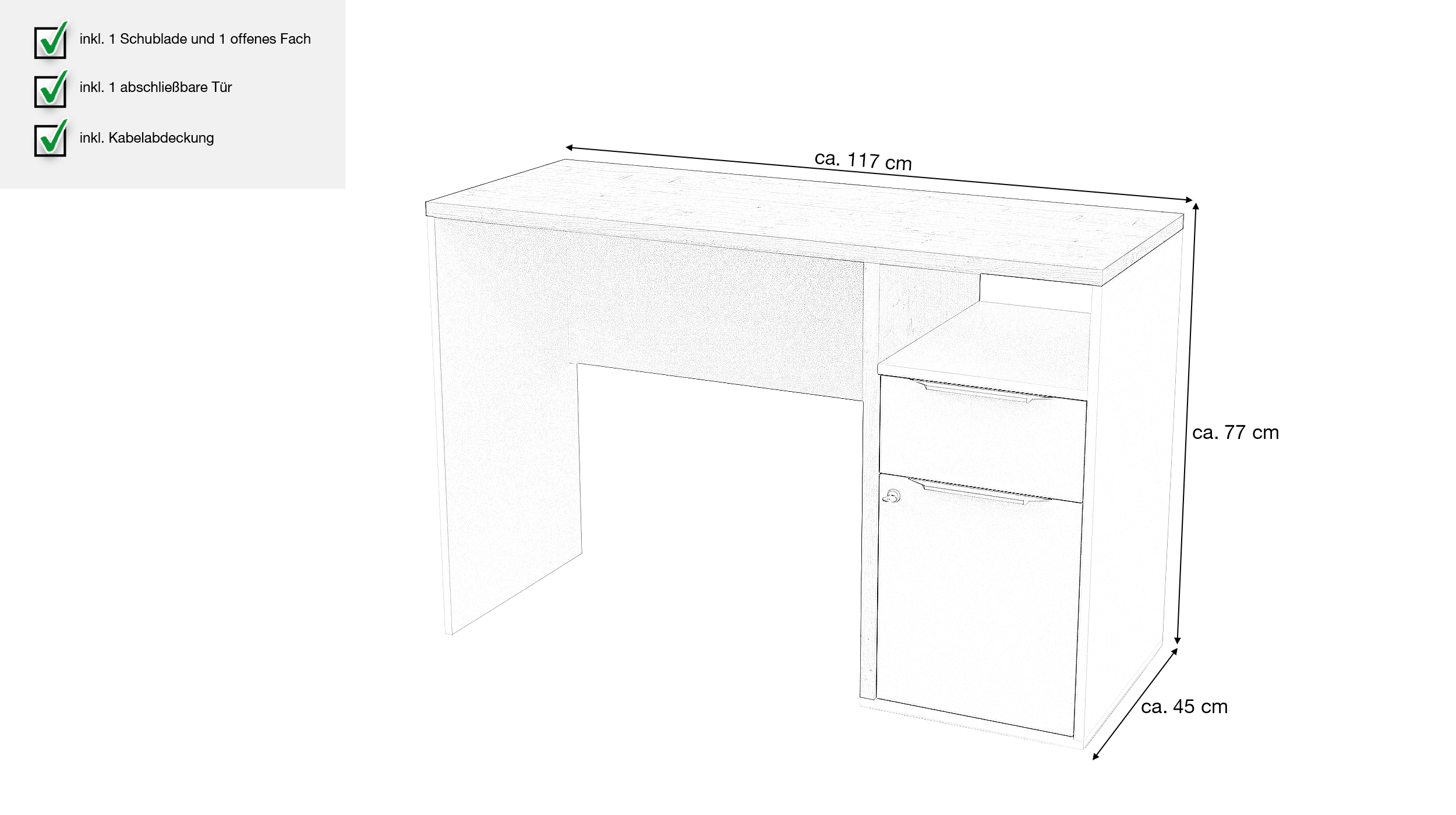 Schreibtisch Artisan Eiche weiß 117 x 45 cm - ACCESS