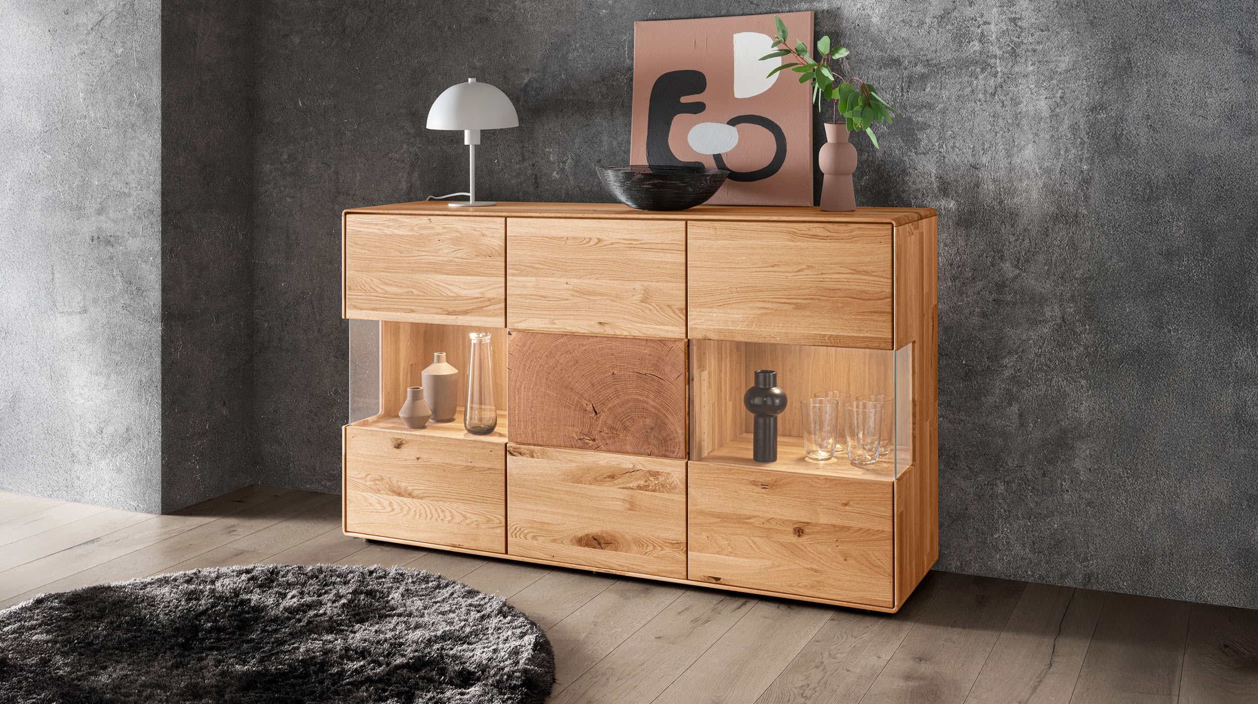 Sideboard Wildeiche massiv geölt - montiert - 150 cm - TORVEN