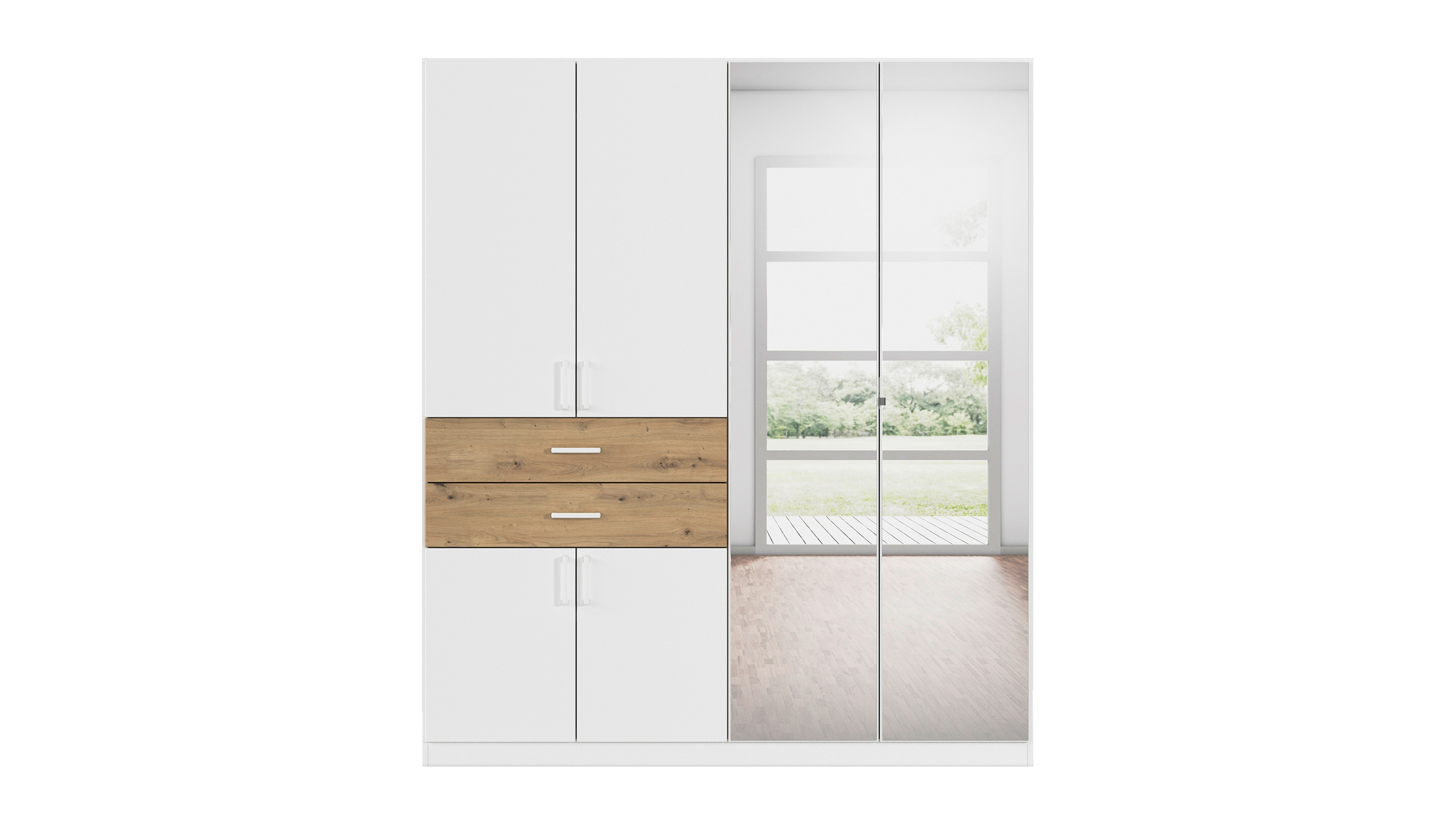 Kleiderschrank mit Spiegel - weiß - Artisan Eiche - 181 cm - MAIKA 