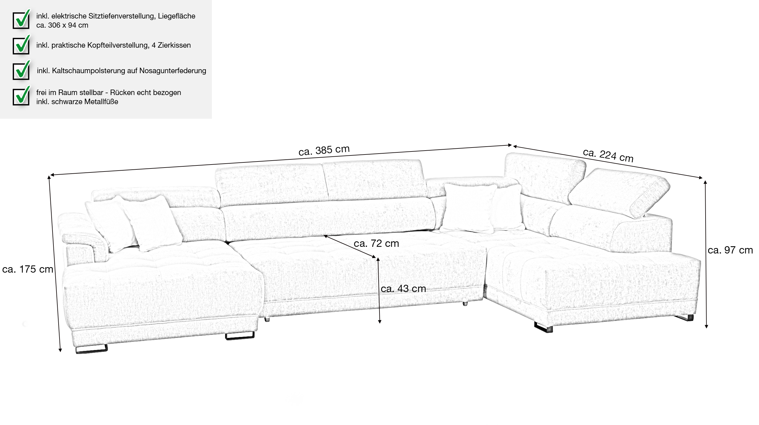 Wohnlandschaft taupe ausziehbar - Sitztiefenverstellung - BENEVENTO