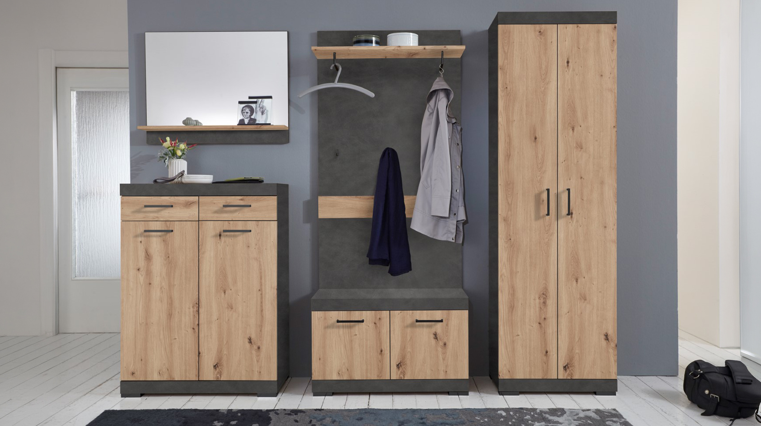 Kommode mit Schubladen anthrazit Artisan Eiche 80 cm - BRISTOL