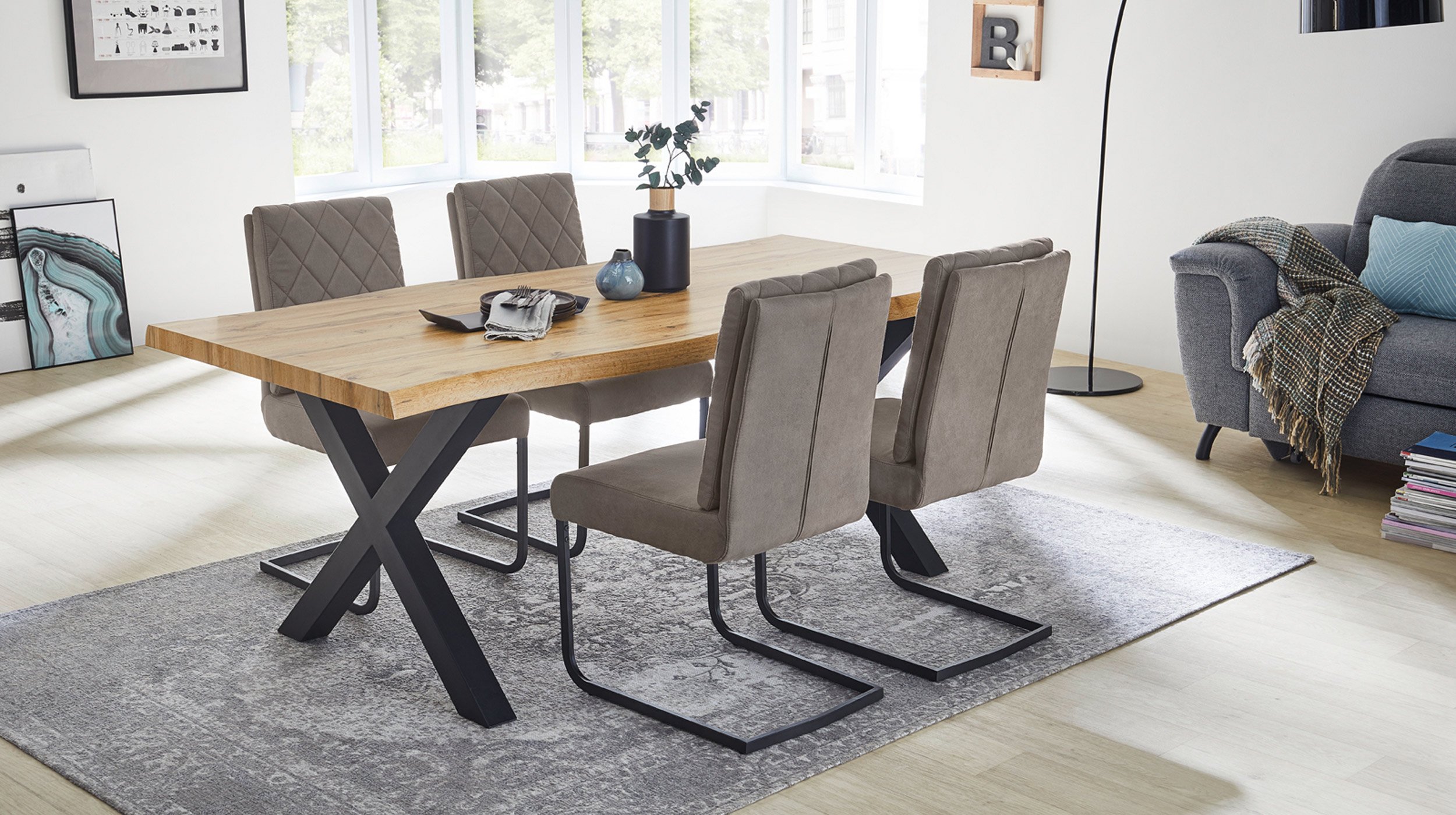 Esstisch Baumkantentisch Optik 200 x 100 cm Wildeiche - MARLON