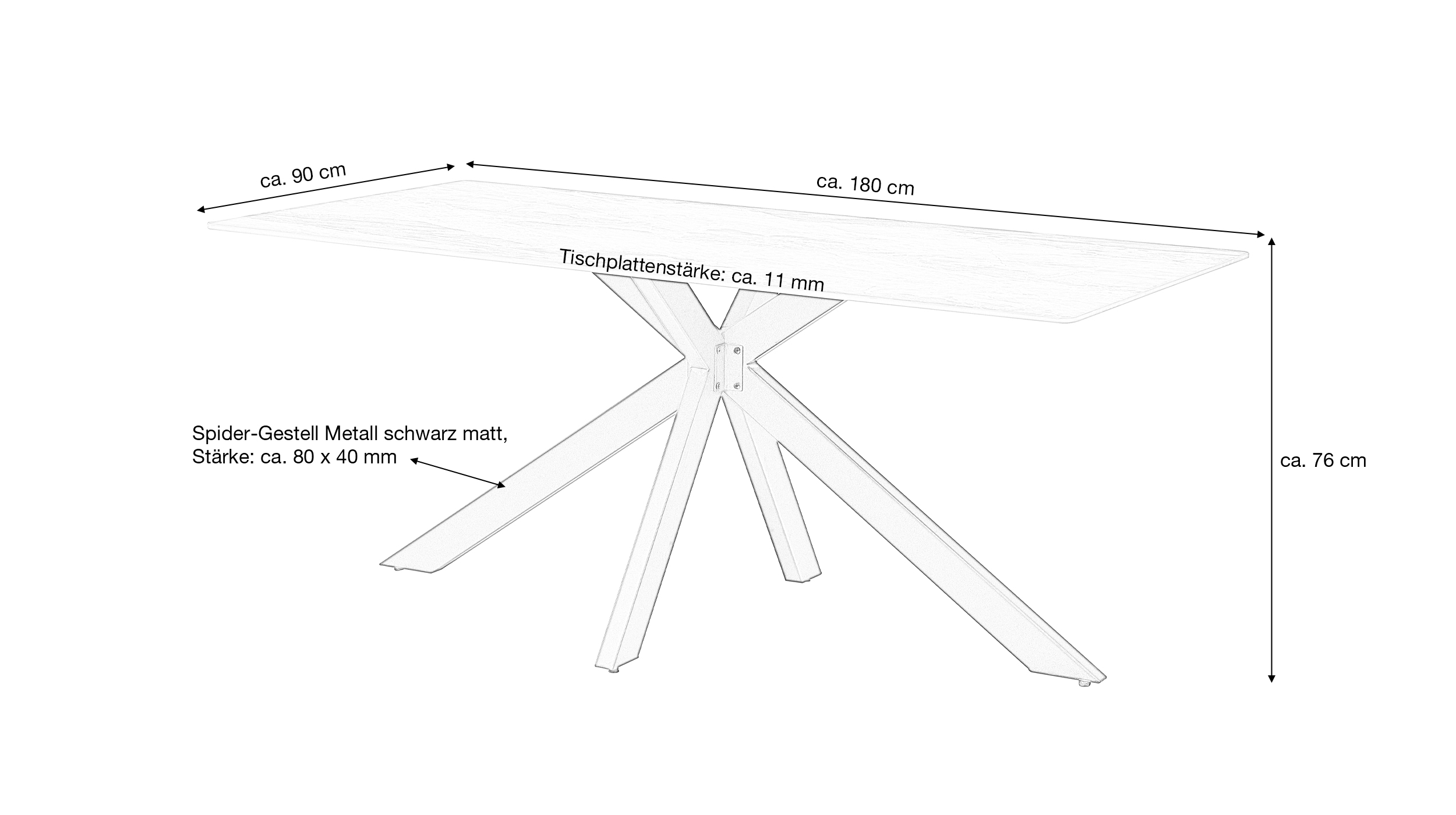Esstisch 180 x 90 cm grau Marmoroptik - BRISTOL