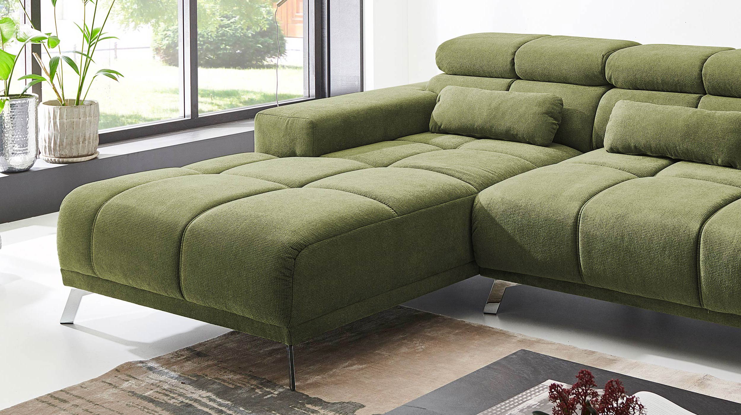 Ecksofa grün ausziehbar - Sitztiefenverstellung 285 cm - OT links - SPEED