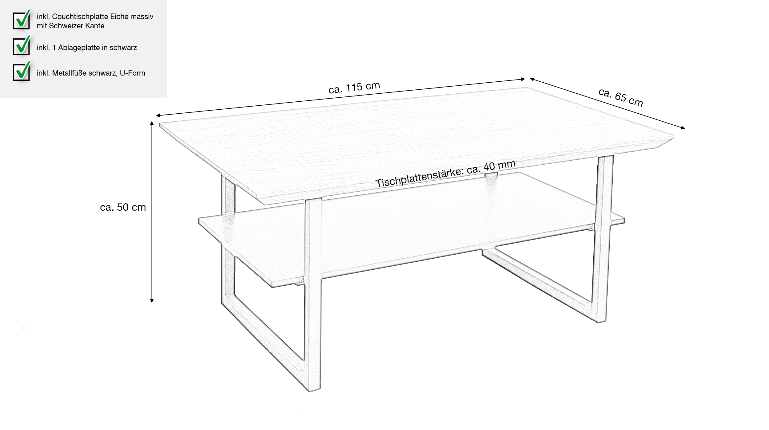 Couchtisch Eiche teilmassiv geölt - 115 x 65 cm - BELLA