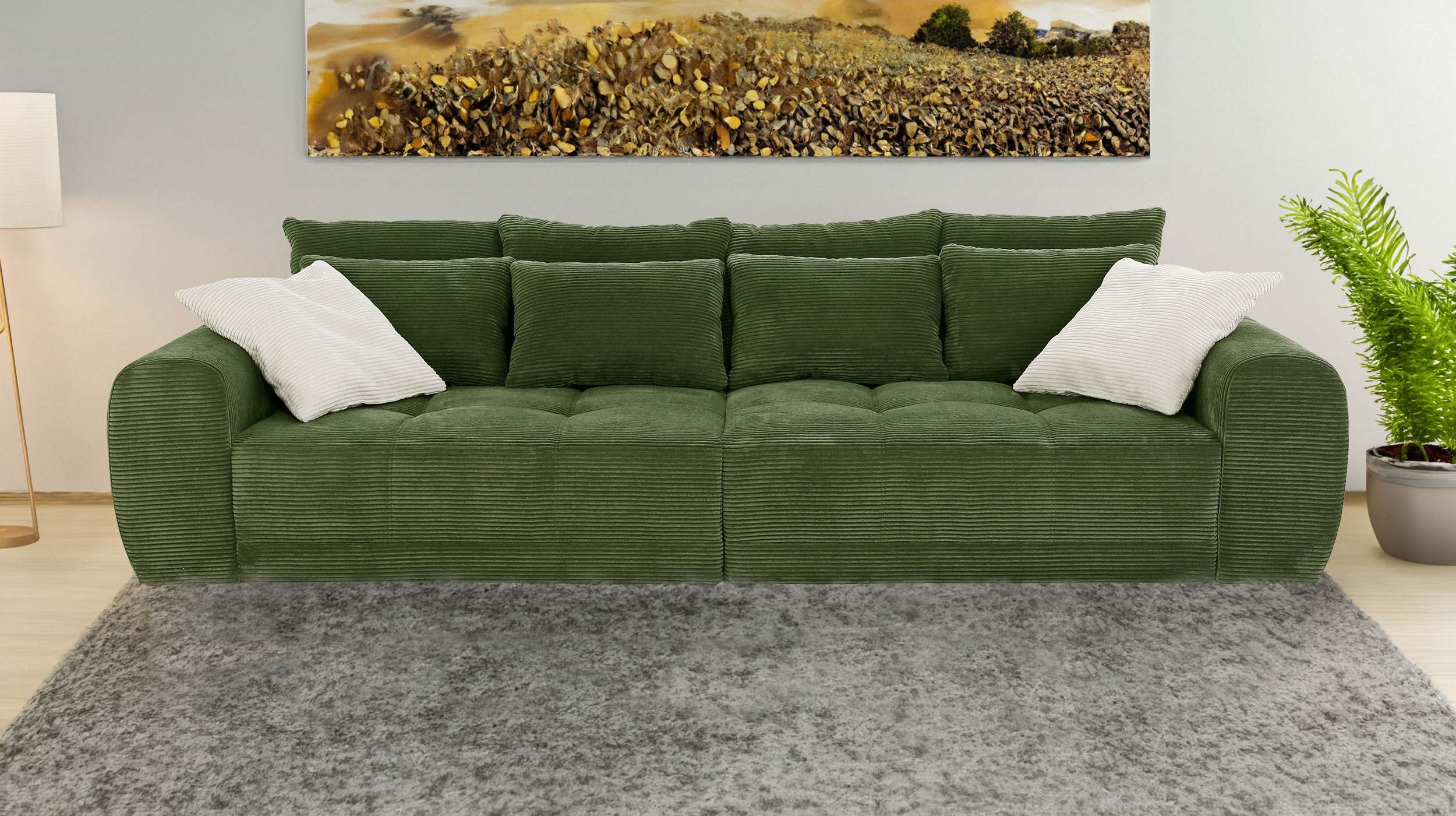 Big Sofa Cord grün - 308 cm Federkernpolsterung - JANNI